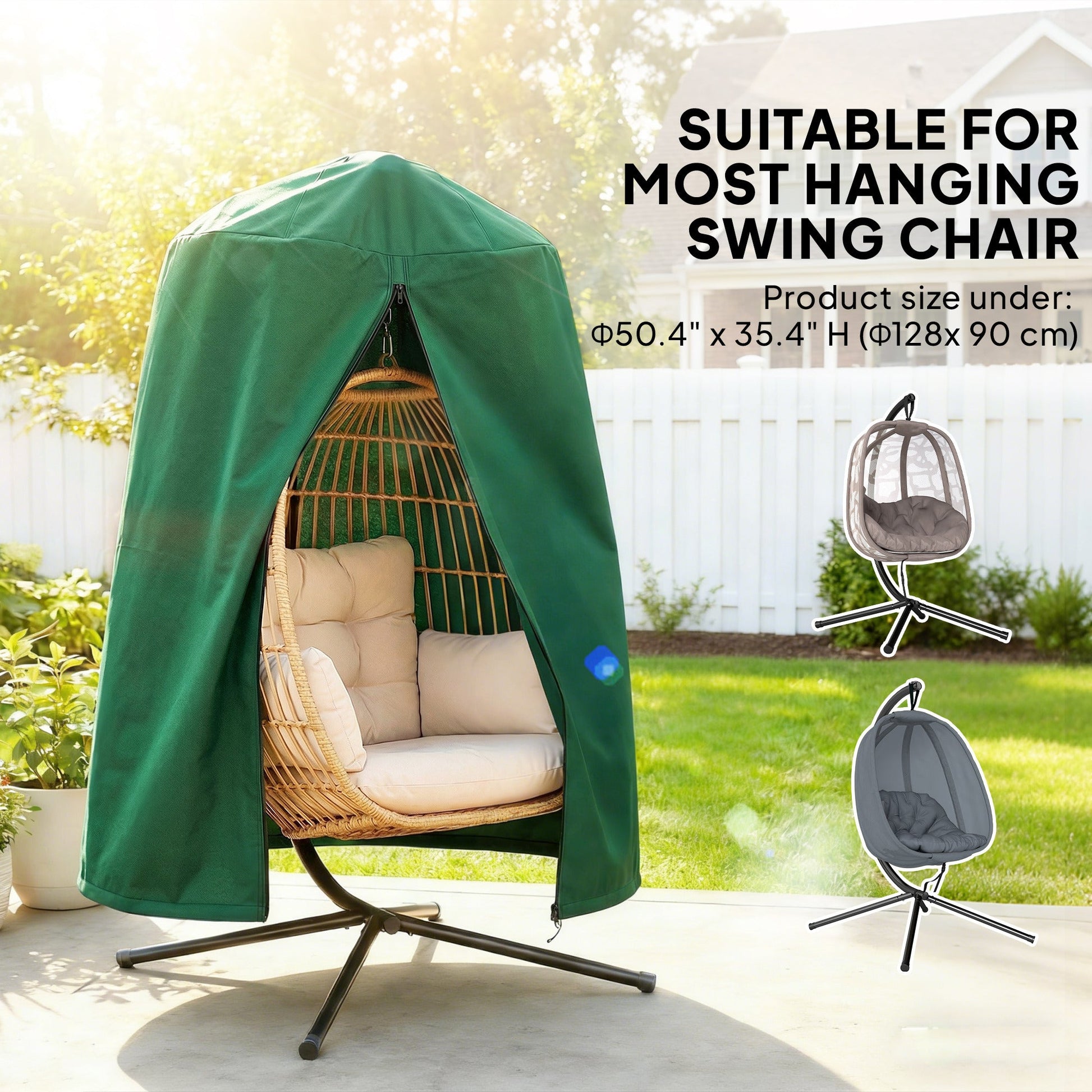 Hanging Egg Chair Cover, Outdoor Single Swing Chair Cover, Waterproof Anti-dust Furniture Protector with Zipper, 420D Oxford Fabric for Φ128 x 190H cm Stand, Green