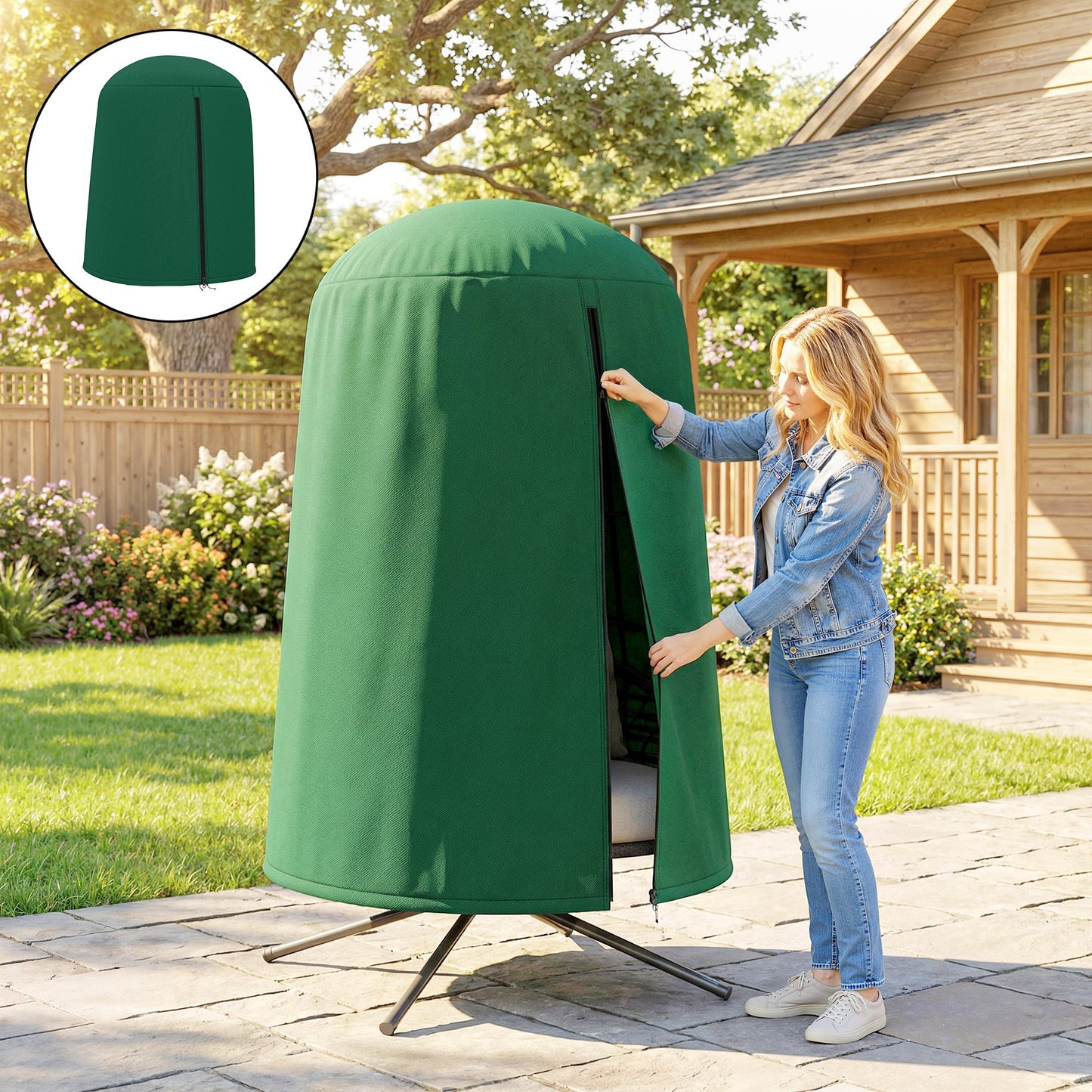 Hanging Egg Chair Cover, Outdoor Single Swing Chair Cover, Waterproof Anti-dust Furniture Protector with Zipper, 420D Oxford Fabric for Φ128 x 190H cm Stand, Green