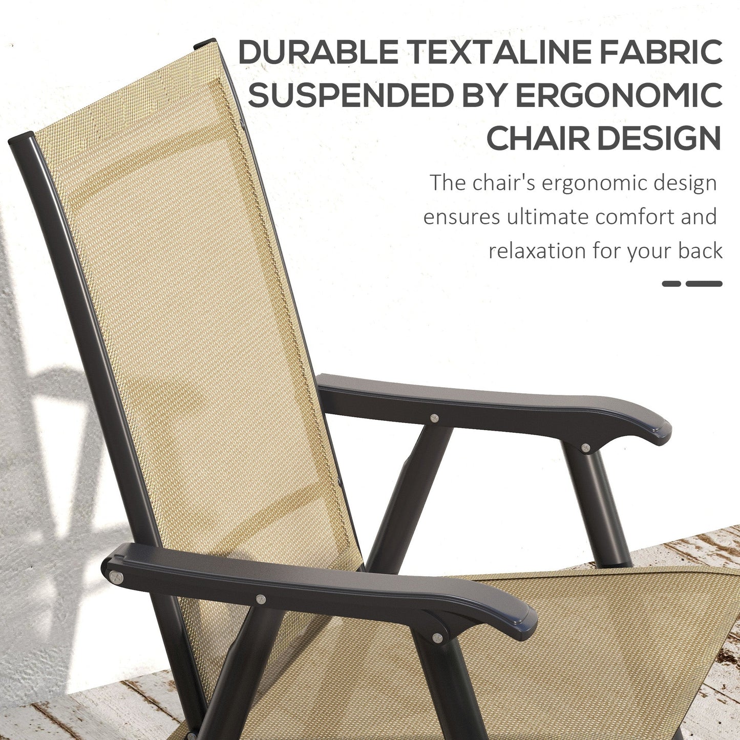 Set of 4 Folding Garden Chairs, Metal Frame Garden Chairs Outdoor Patio Park Dining Seat with Breathable Mesh Seat, Light Brown
