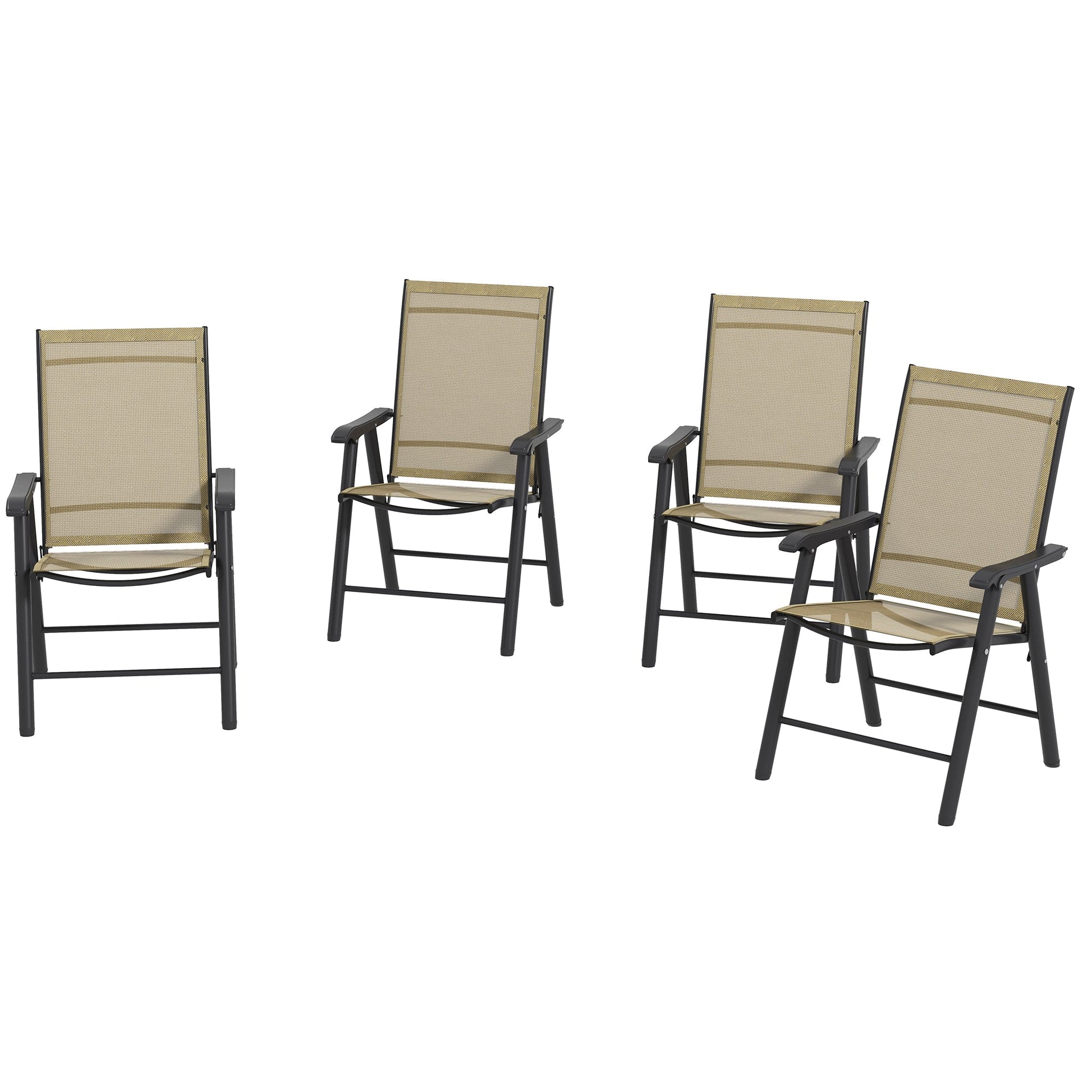 Set of 4 Folding Garden Chairs, Metal Frame Garden Chairs Outdoor Patio Park Dining Seat with Breathable Mesh Seat, Light Brown