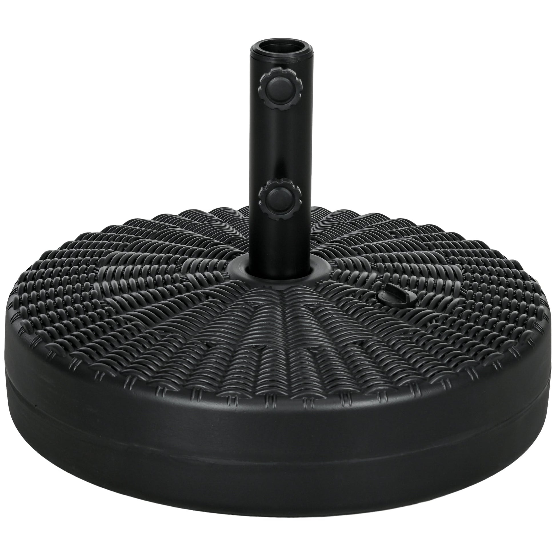 Garden Parasol Base with Rattan Effect, 22kg Water or 29kg Sand Filled, Heavy Duty HDPE Umbrella Stand, Fillable Parasol Stand for 38mm, 48mm Poles, Black