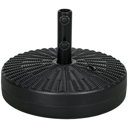 Garden Parasol Base with Rattan Effect, 22kg Water or 29kg Sand Filled, Heavy Duty HDPE Umbrella Stand, Fillable Parasol Stand for 38mm, 48mm Poles, Black