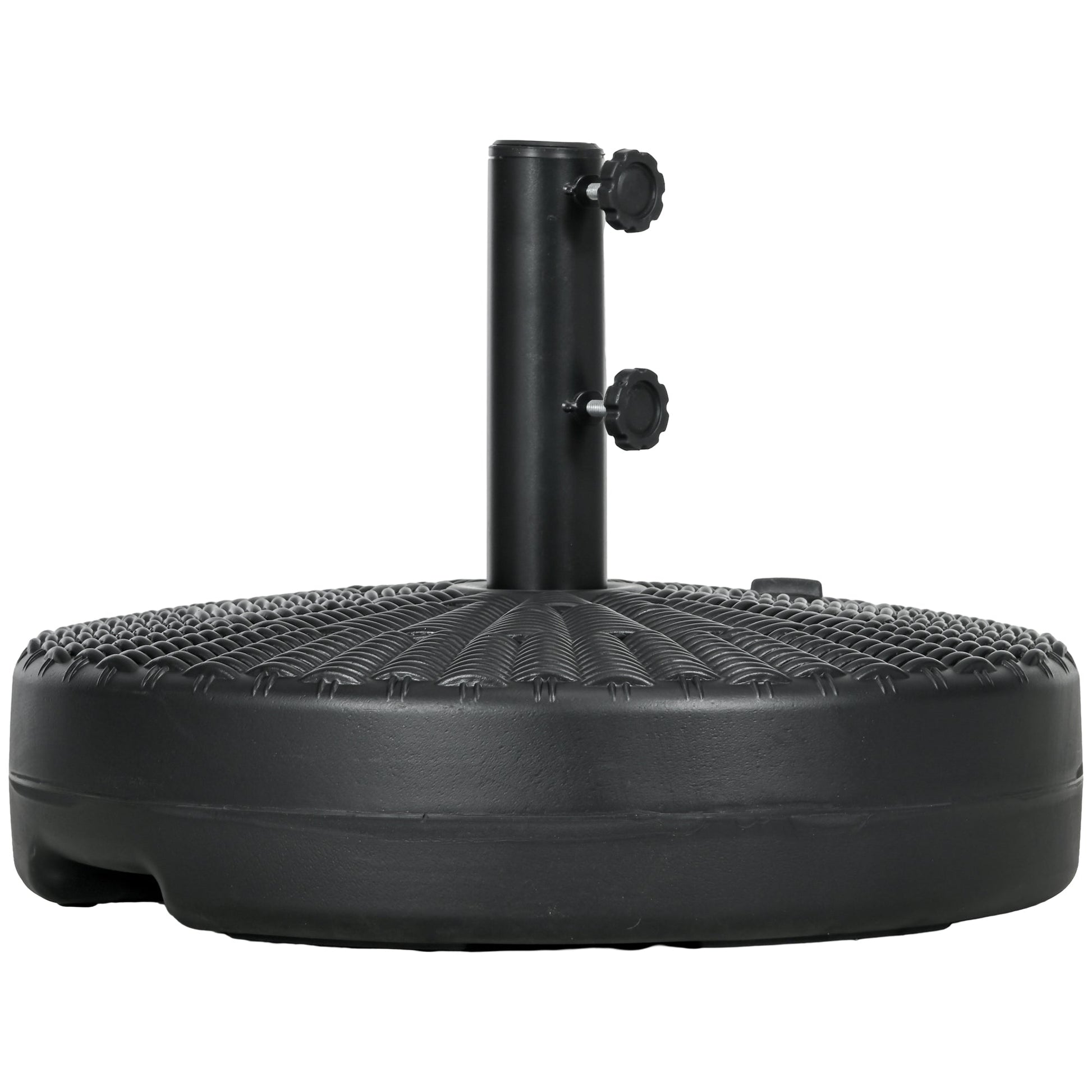 Garden Parasol Base with Rattan Effect, 22kg Water or 29kg Sand Filled, Heavy Duty HDPE Umbrella Stand, Fillable Parasol Stand for 38mm, 48mm Poles, Black