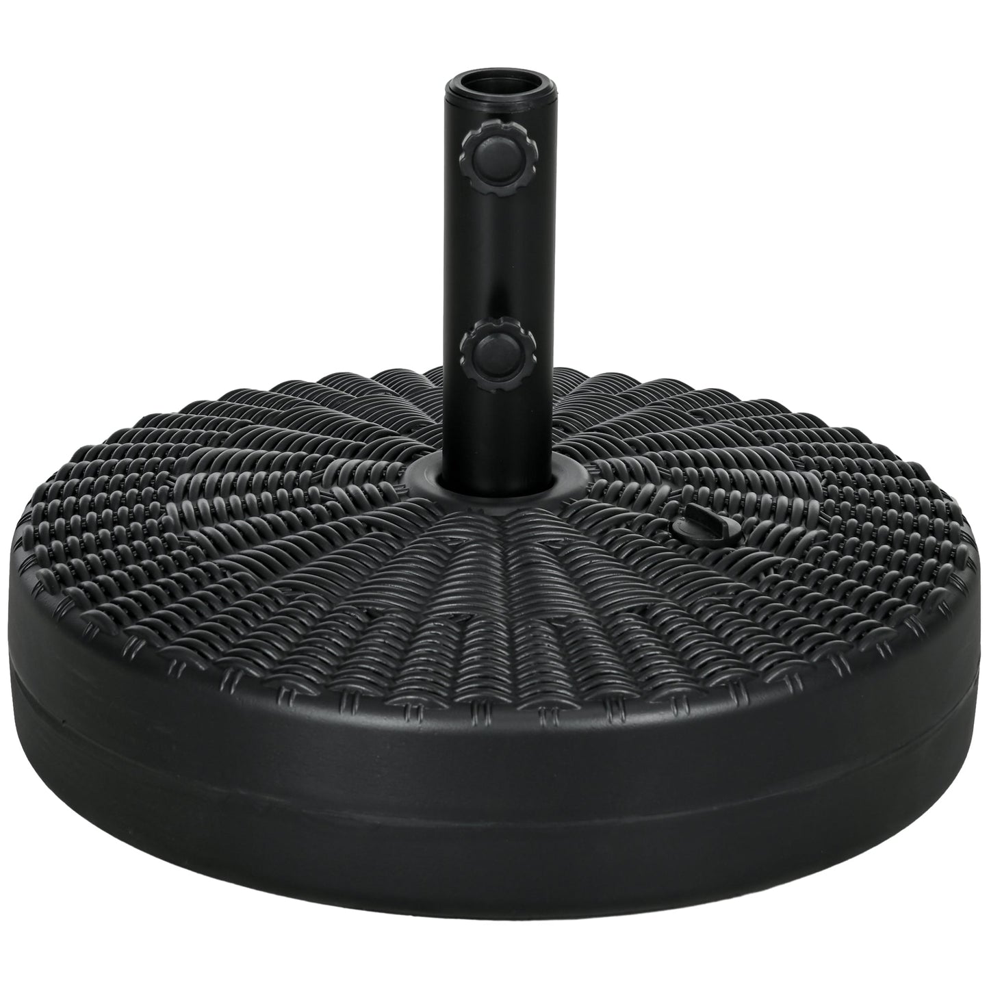 Garden Parasol Base with Rattan Effect, 22kg Water or 29kg Sand Filled, Heavy Duty HDPE Umbrella Stand, Fillable Parasol Stand for 38mm, 48mm Poles, Black