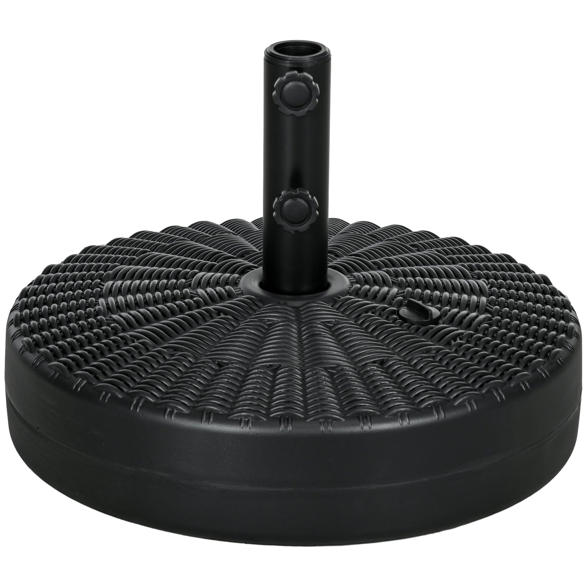 Garden Parasol Base with Rattan Effect, 22kg Water or 29kg Sand Filled, Heavy Duty HDPE Umbrella Stand, Fillable Parasol Stand for 38mm, 48mm Poles, Black