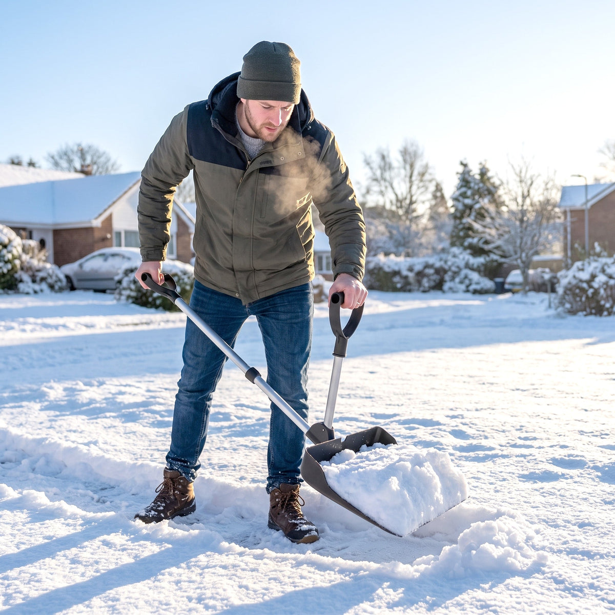 Heavy-Duty Snow Shovel with Assist Handle, Portable Snow Pusher with 45cm Wide Blade, Detachable Aluminium Handle and Metal Edge, Removal Shovel for Garden, Driveway, Car, Camping, Black