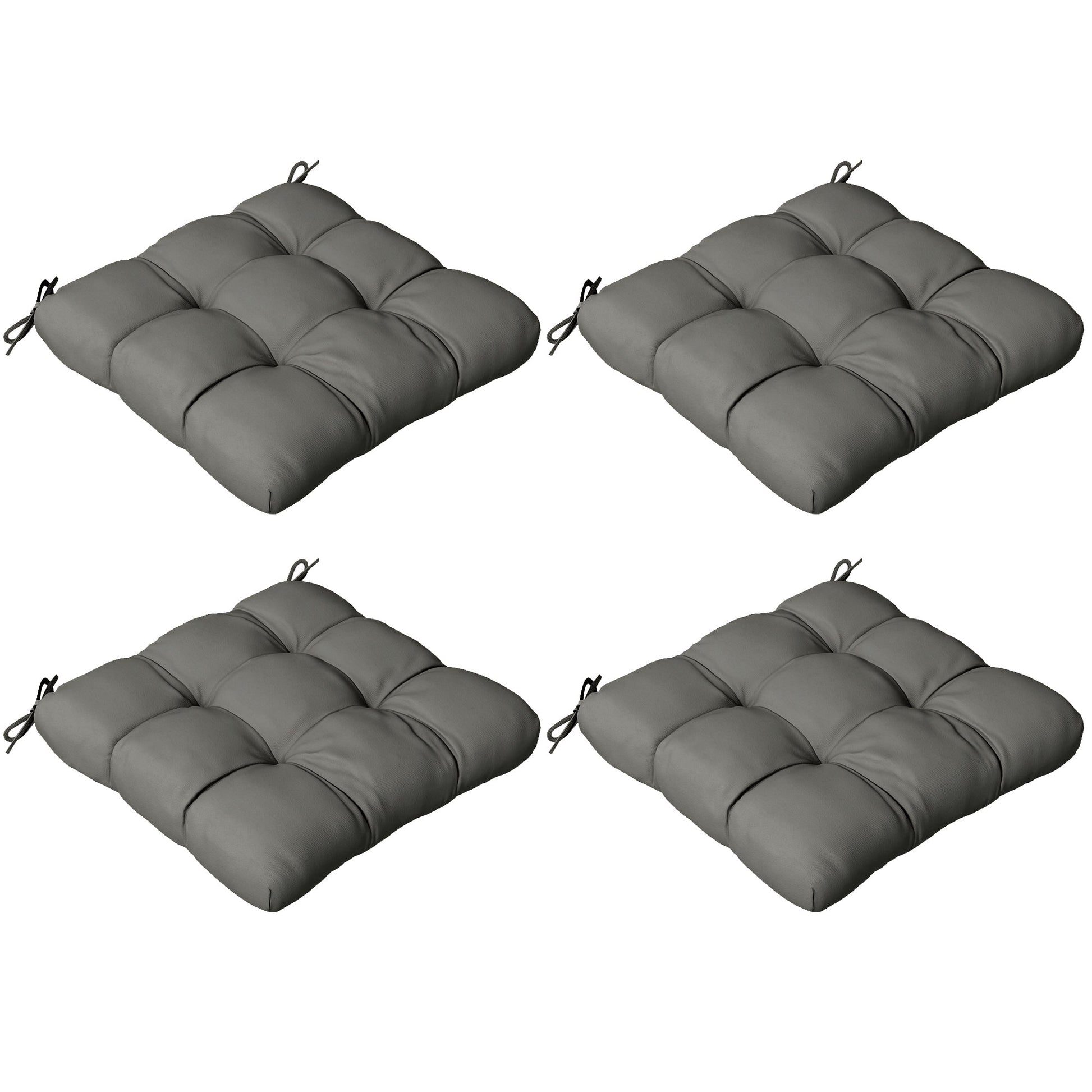 Set of 4 Outdoor Seat Cushions with Ties, Water Repellent Seat Pads for Dining Chair, Swing, Sofa, 48 x 48 x 10 cm, Charcoal Grey