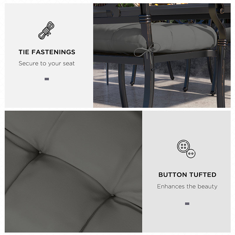 Set of 4 Outdoor Seat Cushions with Ties, Water Repellent Seat Pads for Dining Chair, Swing, Sofa, 48 x 48 x 10 cm, Charcoal Grey
