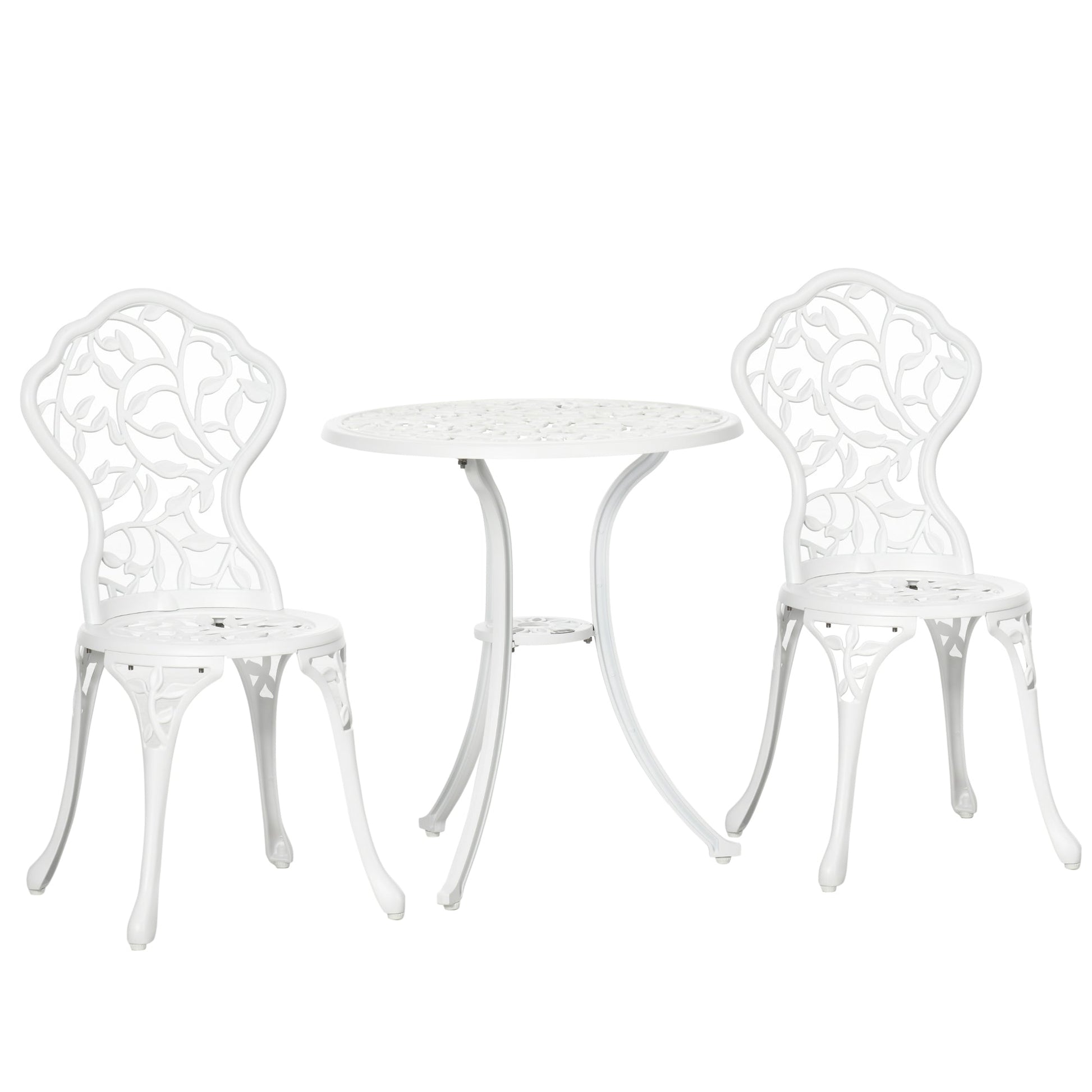 3 Pcs Aluminium Bistro Set Garden Furniture Dining Table Chairs Antique Outdoor Seat Patio Seater White
