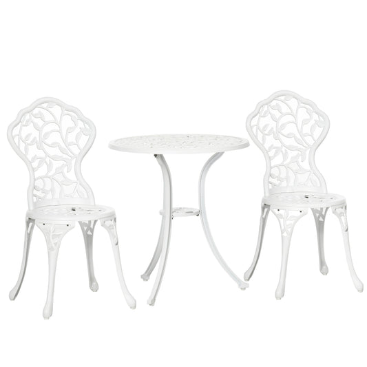 3 Pcs Aluminium Bistro Set Garden Furniture Dining Table Chairs Antique Outdoor Seat Patio Seater White