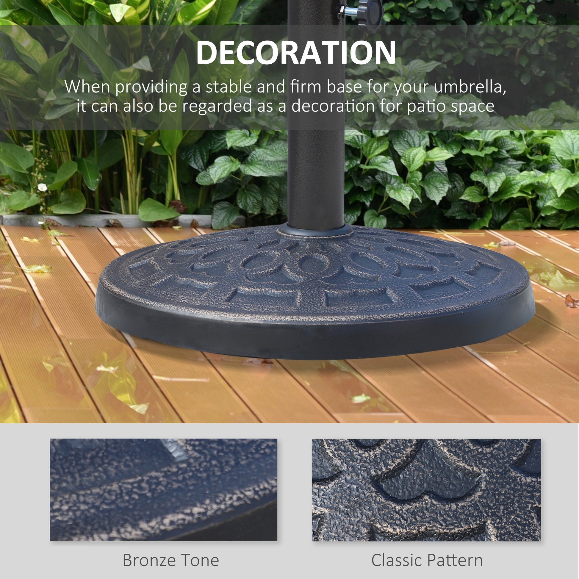 12kg Garden Parasol Base, Round Resin Sun Umbrella Base, Outdoor Umbrella Stand for 38mm or 48mm Outdoor Umbrella Poles, Bronze Tone