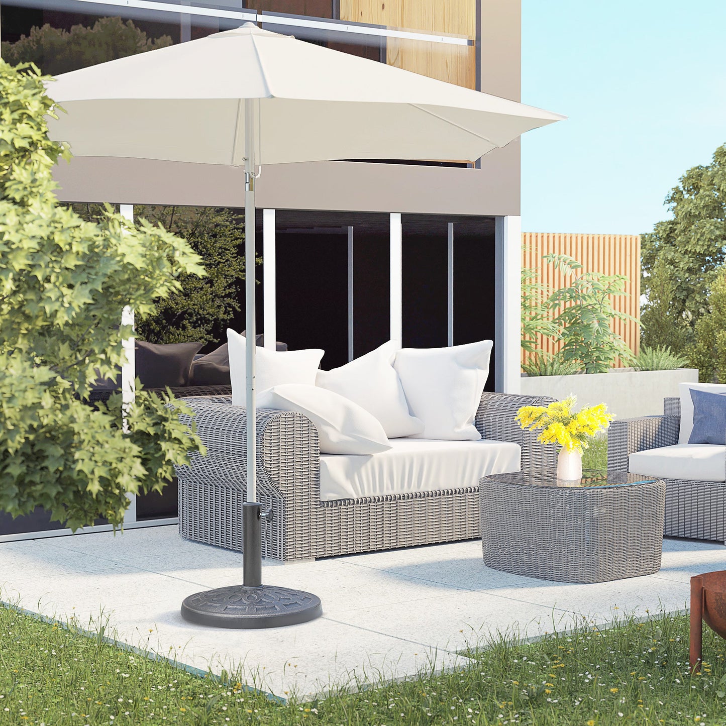 12kg Garden Parasol Base, Round Resin Sun Umbrella Base, Outdoor Umbrella Stand for 38mm or 48mm Outdoor Umbrella Poles, Bronze Tone