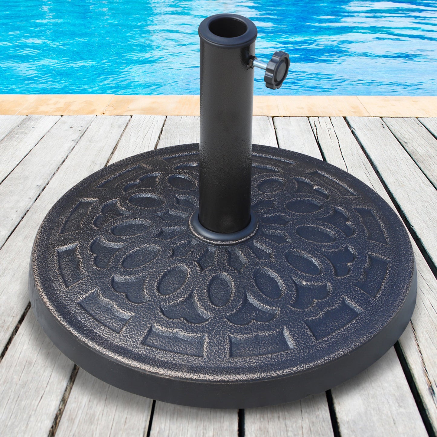 12kg Garden Parasol Base, Round Resin Sun Umbrella Base, Outdoor Umbrella Stand for 38mm or 48mm Outdoor Umbrella Poles, Bronze Tone