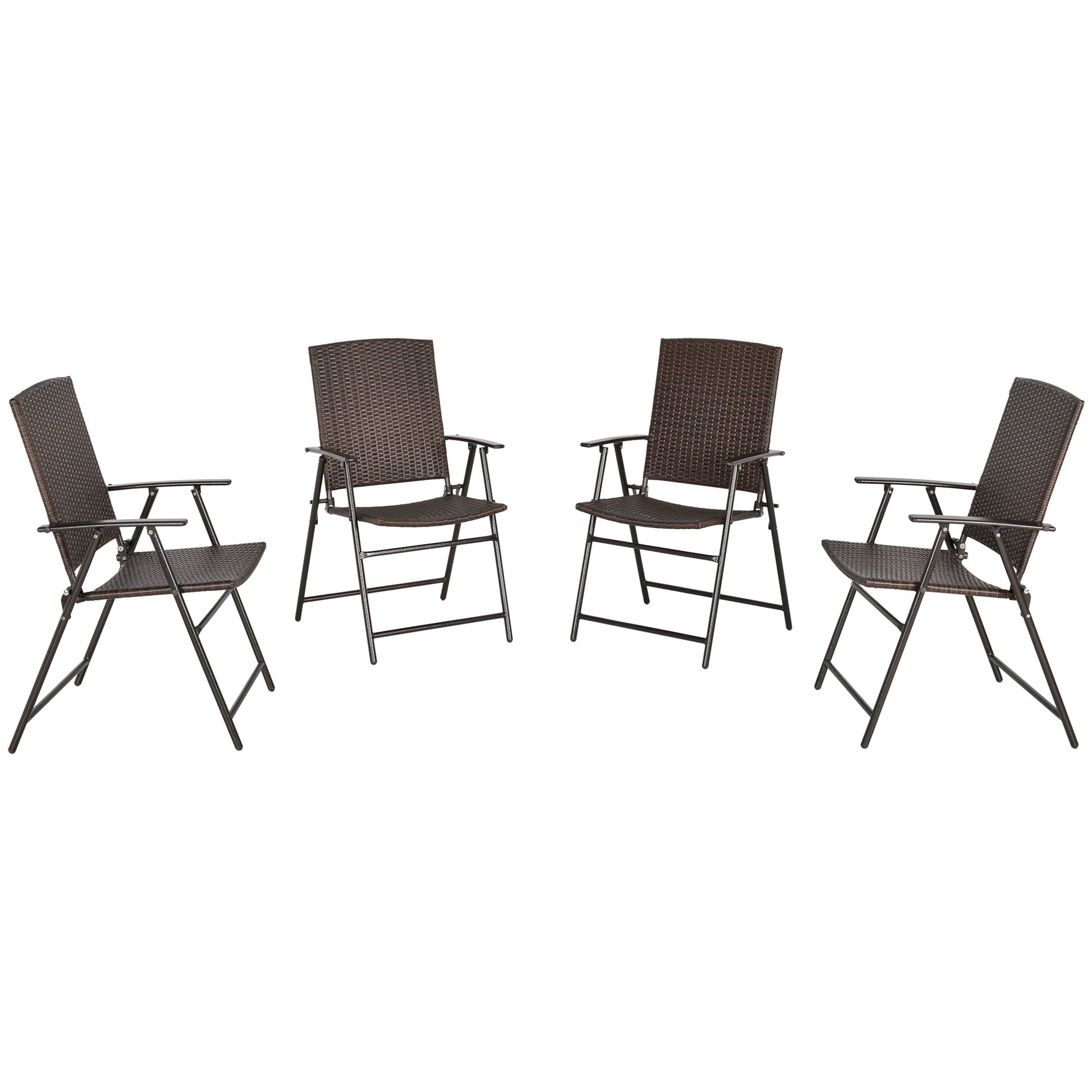 Folding Garden Chairs Set of 4, PE Rattan Garden Dining Chairs with Armrests, High Back and Steel Frame, Weather Resistant Outdoor Dining Furniture for Patio, Balcony, Brown