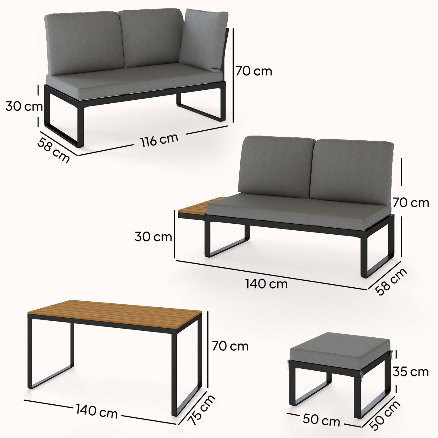 6-Piece Garden Corner Sofa Set with Cushions, 6-8 Seater Aluminium Garden Furniture Set with Coffee Table, Patio Sectional Conservatory Furniture for Patio & Terrace, Grey