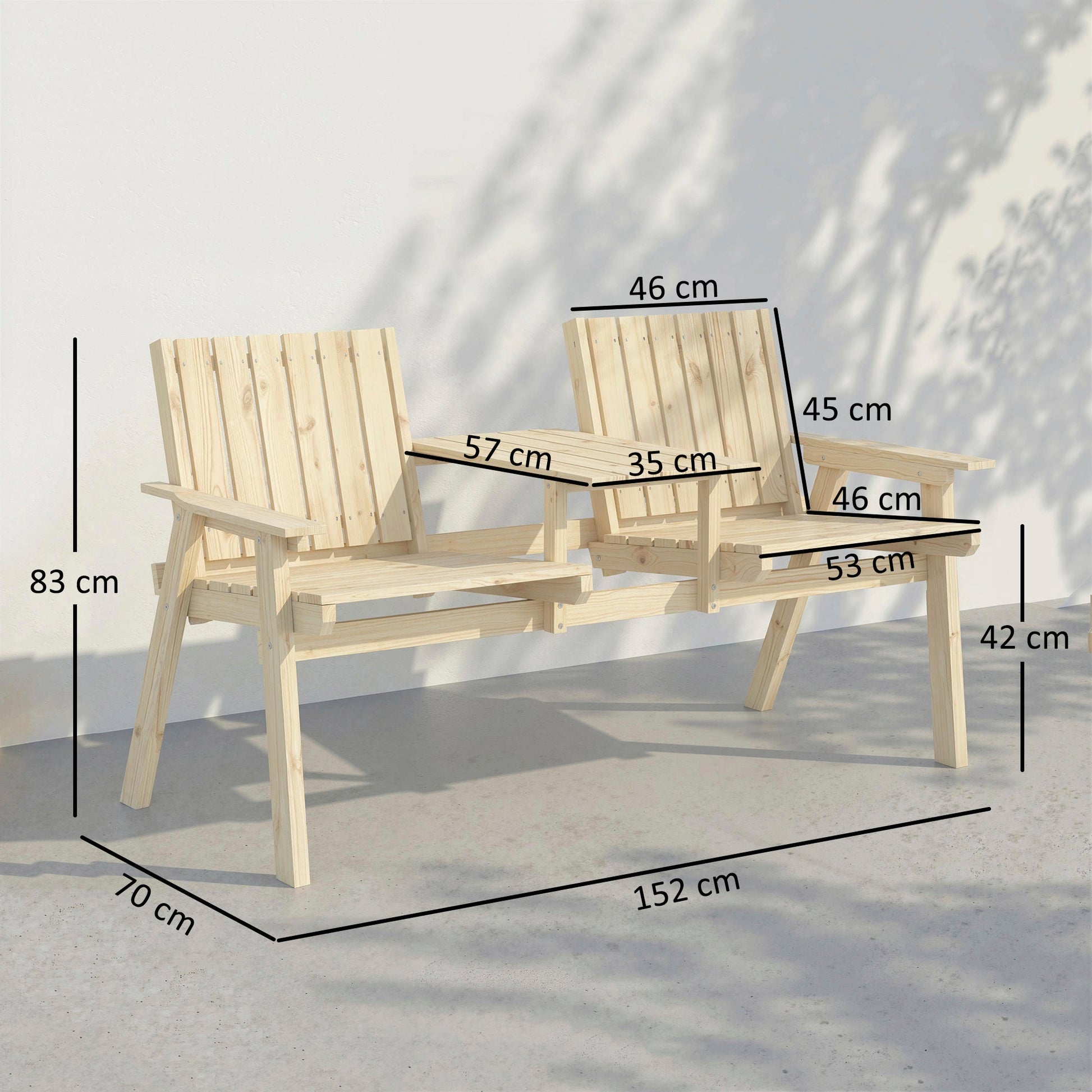 Wooden Garden Loveseat, 2-Seater Garden Chair with Table & Parasol Hole, Outdoor Bench for Porch, Patio, Natural Wood Finish