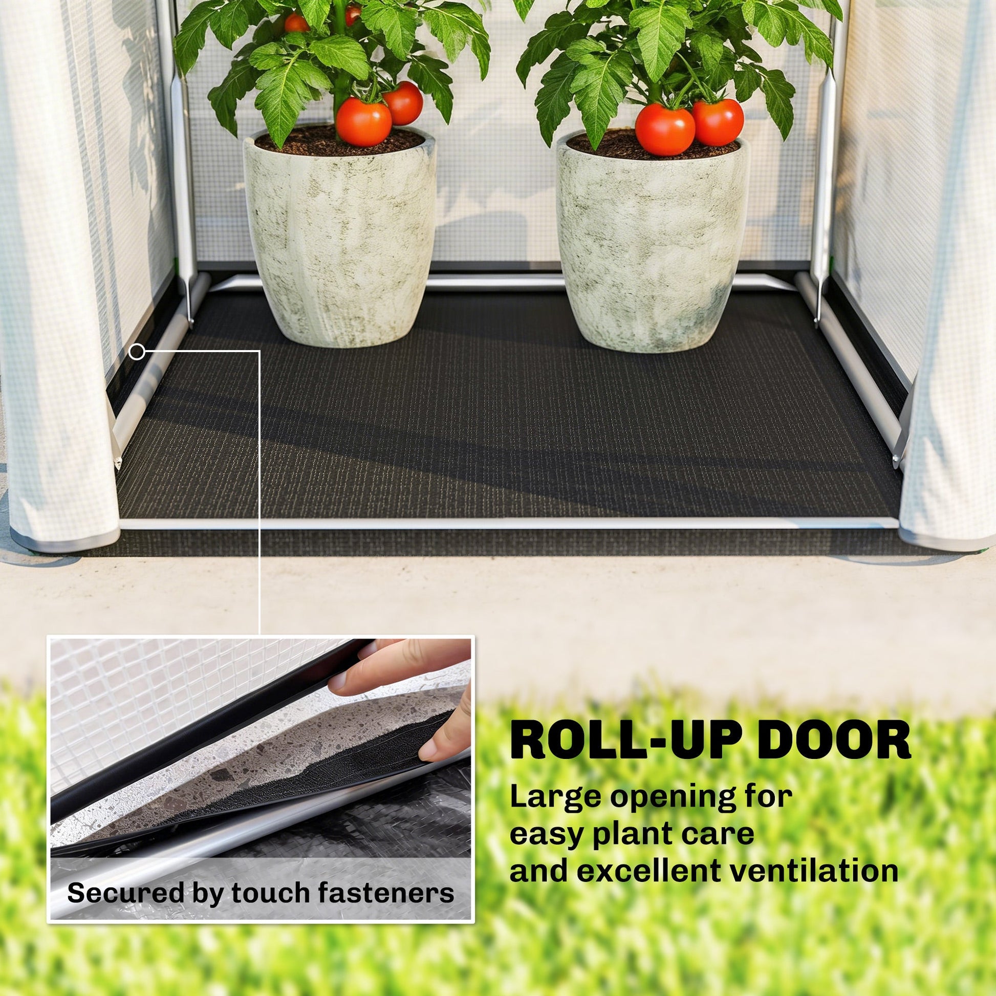 Mini Greenhouse, Portable Green House with Roll-Up Door, PE Base, Small Greenhouse for Garden Patio, 100 x 100 x 195 cm, White
