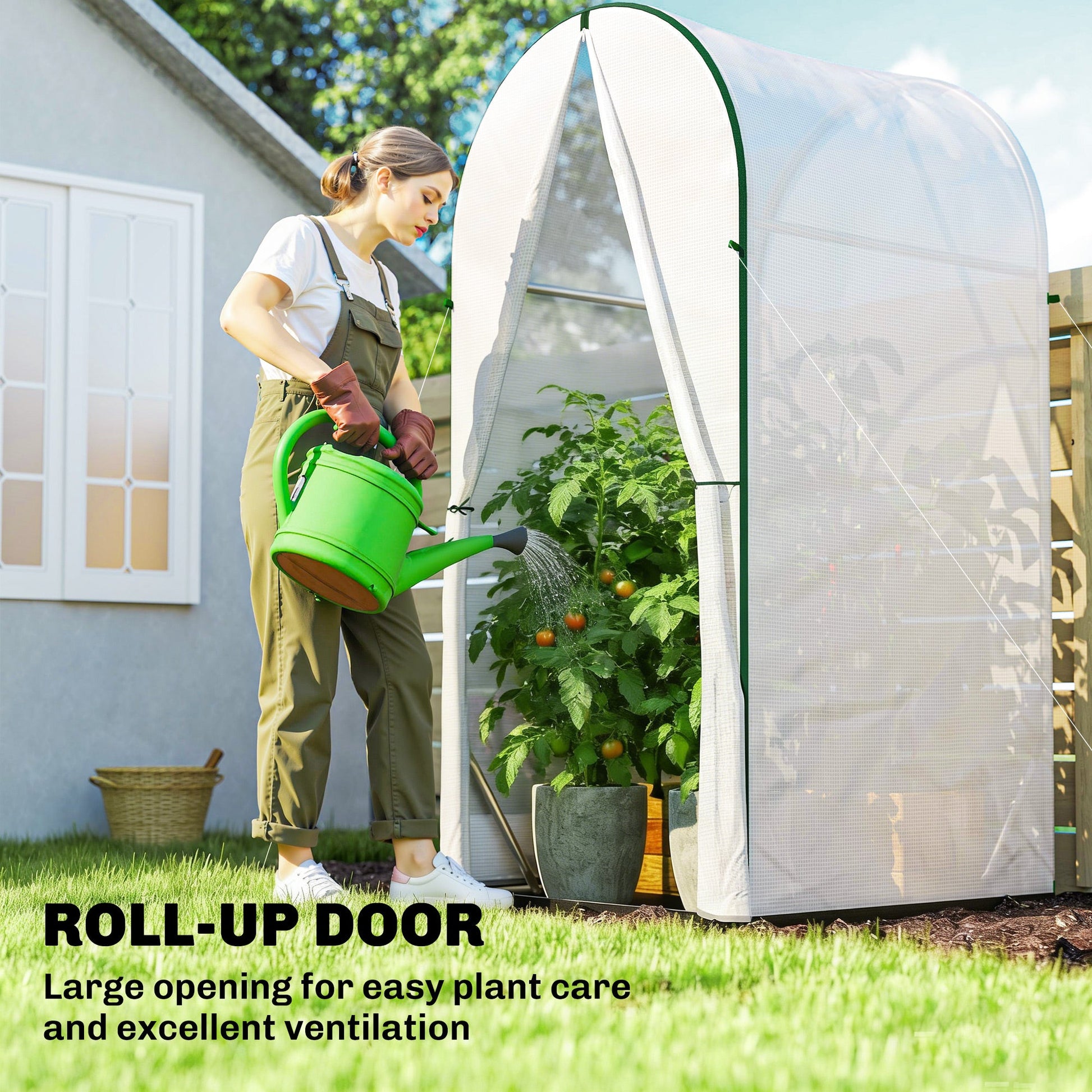 Mini Greenhouse, Portable Green House with Roll-Up Door, PE Base, Small Greenhouse for Garden Patio, 100 x 100 x 195 cm, White