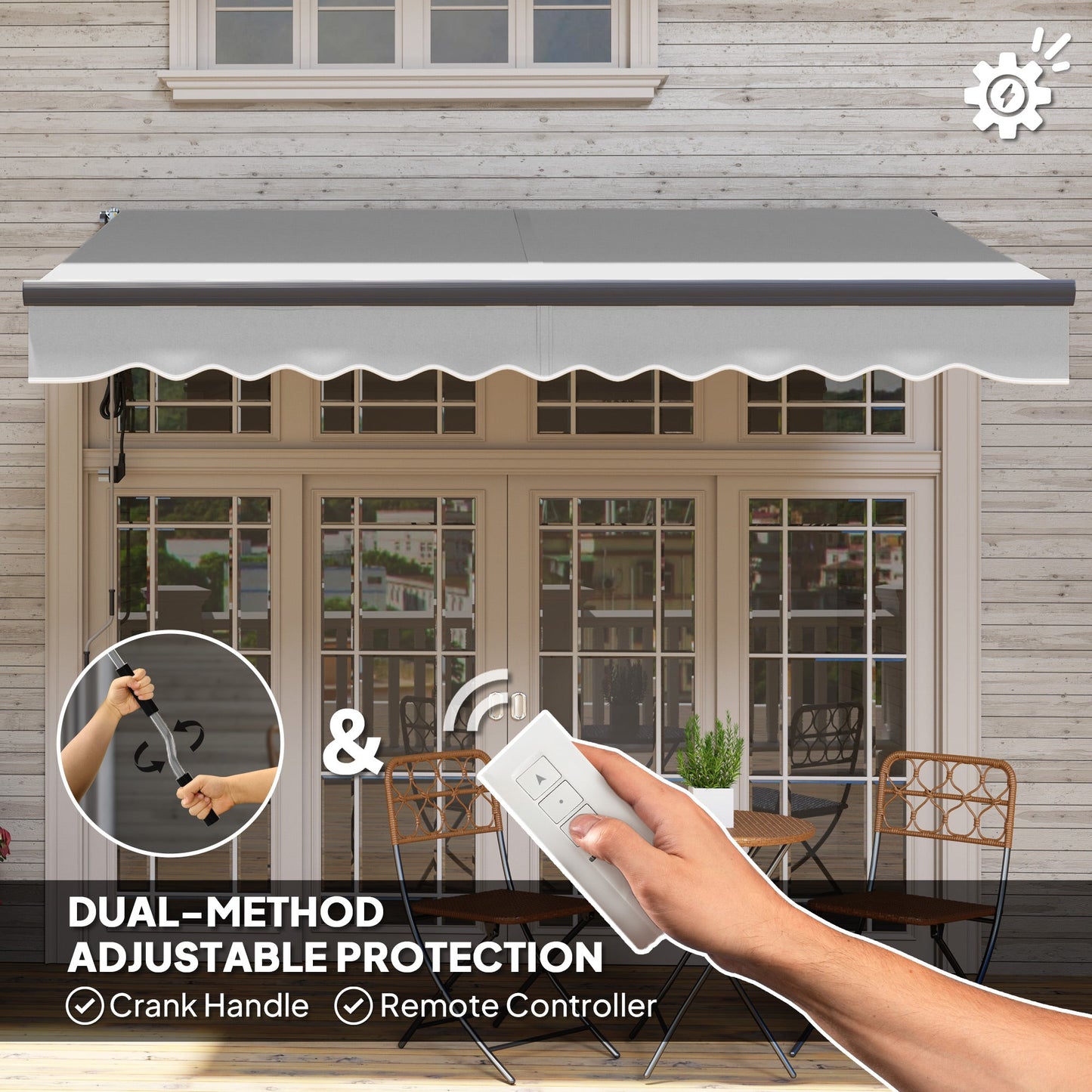 3 x 2.5m Electric Awning with Remote Controller, Aluminium Frame DIY Retractable Awning, UV30+ Sun Shade Canopy for Garden Patio Deck Door Window, Light Grey