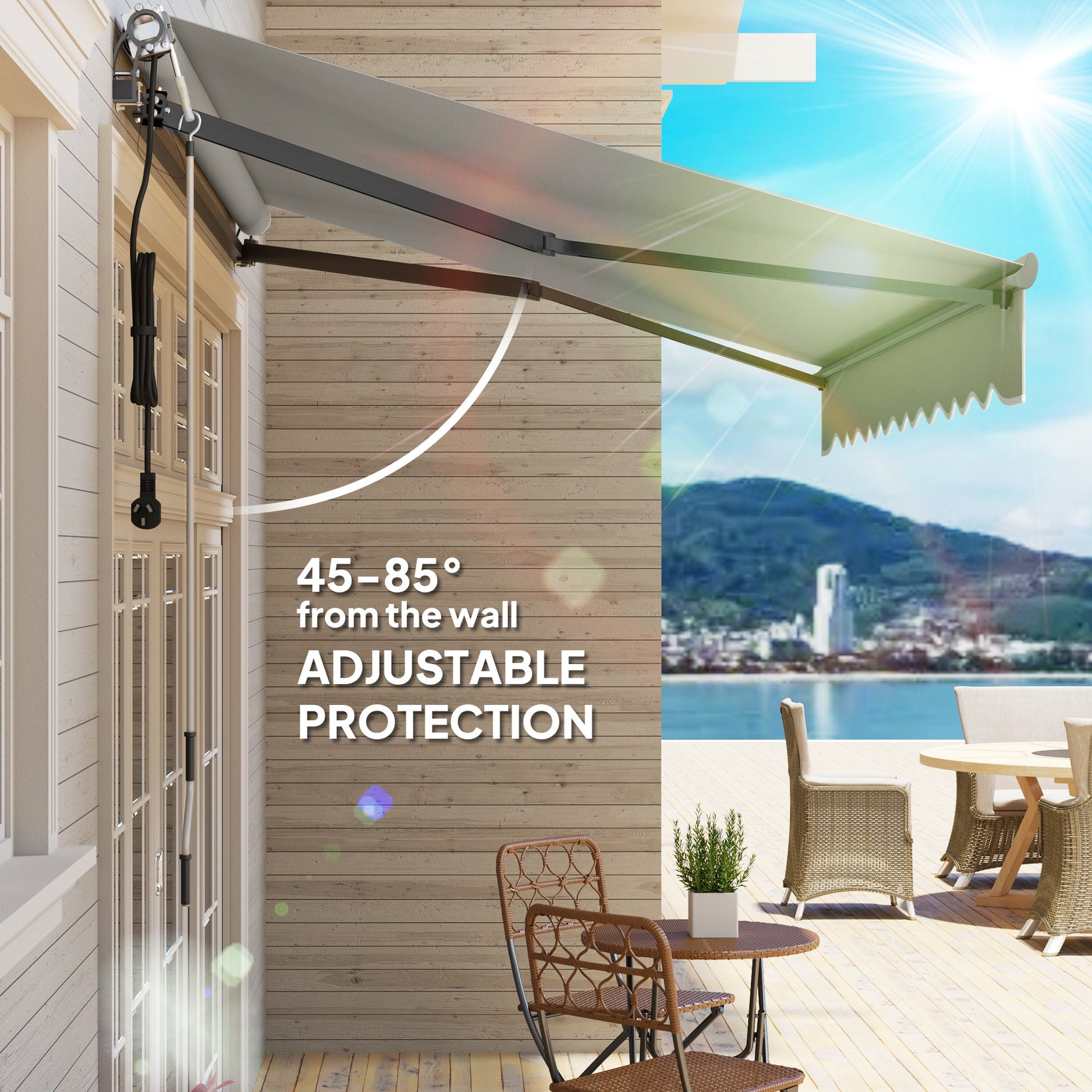 3 x 2.5m Electric Awning with Remote Controller, Aluminium Frame DIY Retractable Awning, UV30+ Sun Shade Canopy for Garden Patio Deck Door Window, Light Grey