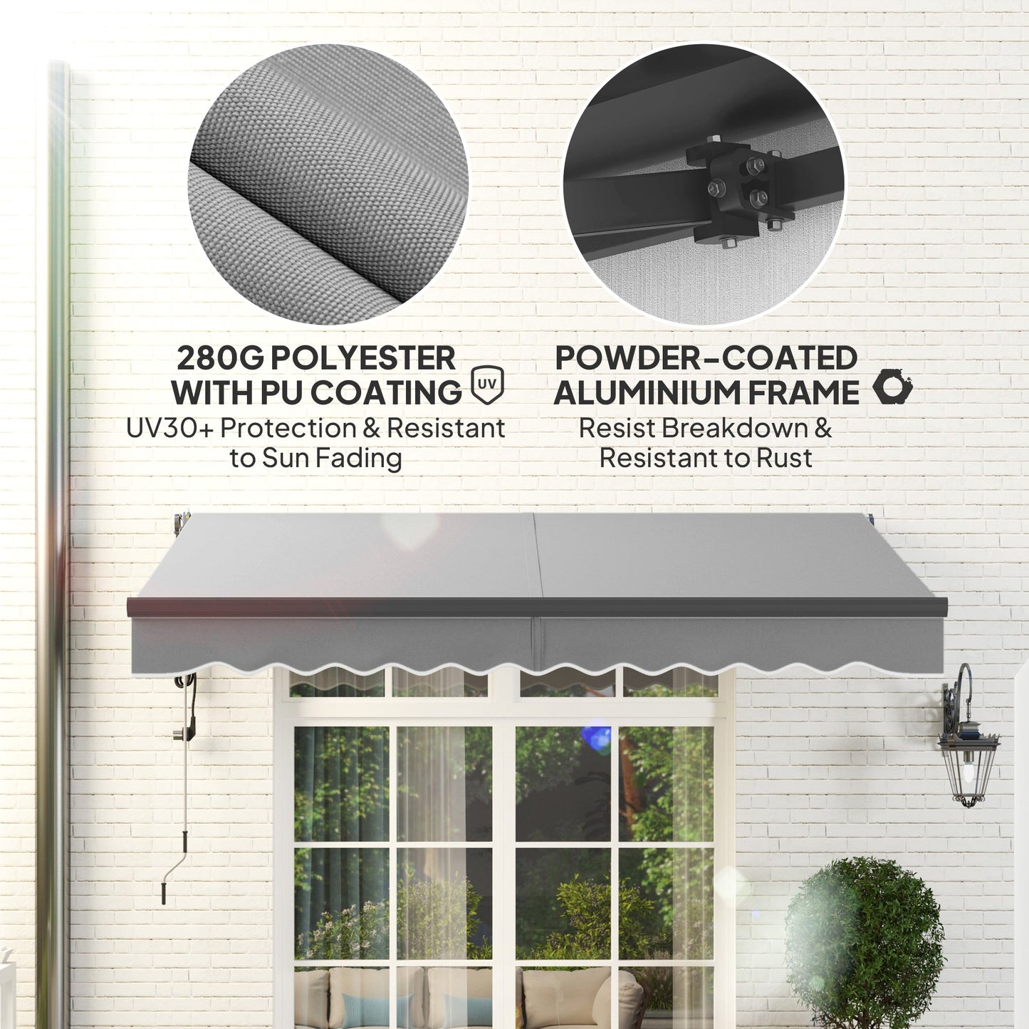 3 x 2.5m Electric Awning with Remote Controller, Aluminium Frame DIY Retractable Awning, UV30+ Sun Shade Canopy for Garden Patio Deck Door Window, Light Grey