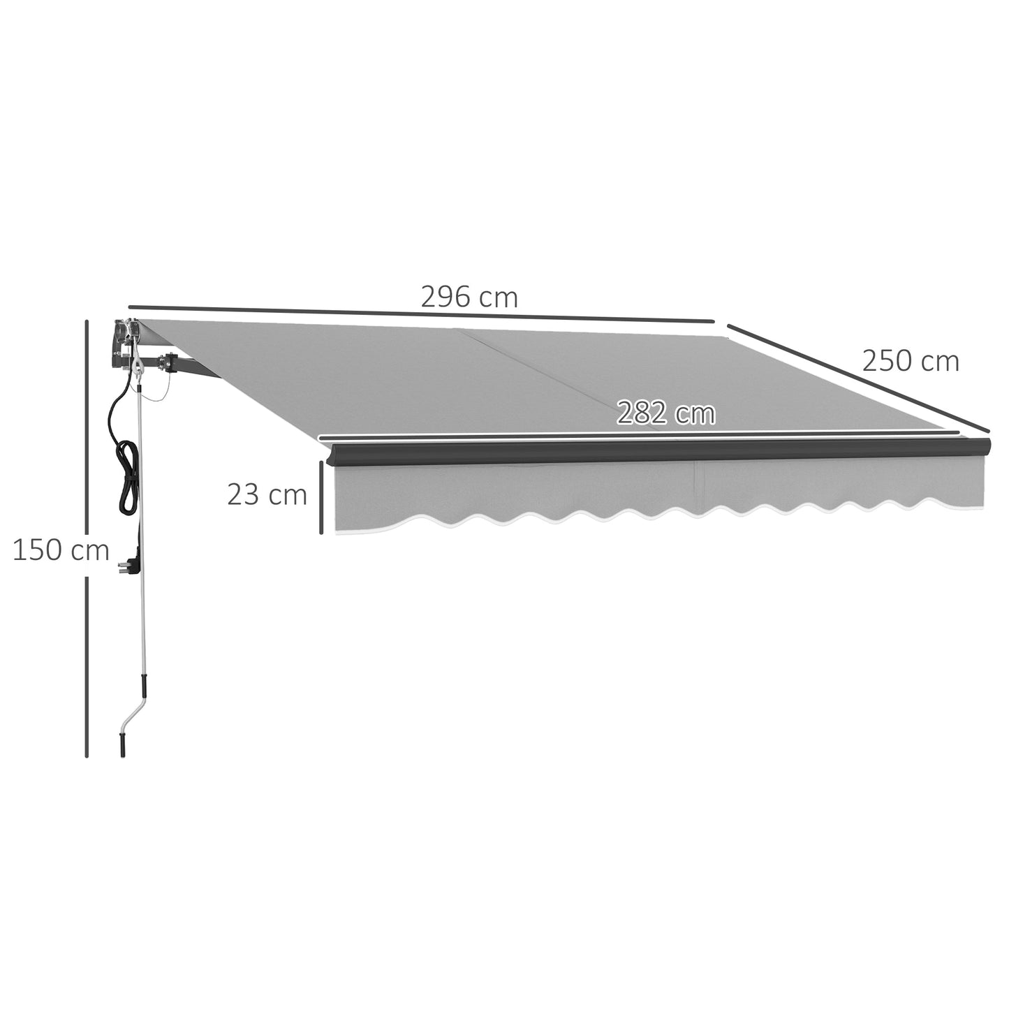 3 x 2.5m Electric Awning with Remote Controller, Aluminium Frame DIY Retractable Awning, UV30+ Sun Shade Canopy for Garden Patio Deck Door Window, Light Grey