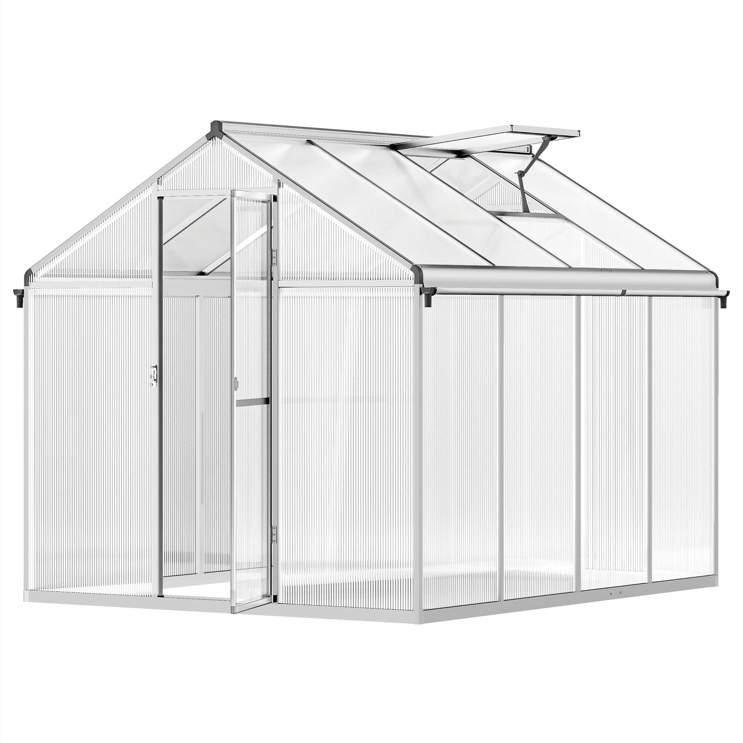 6 x 8ft Polycarbonate Greenhouse with Rain Gutters, Large Walk-In Green House with Door and Window, Garden Plants Grow House with Aluminium Frame and Foundation