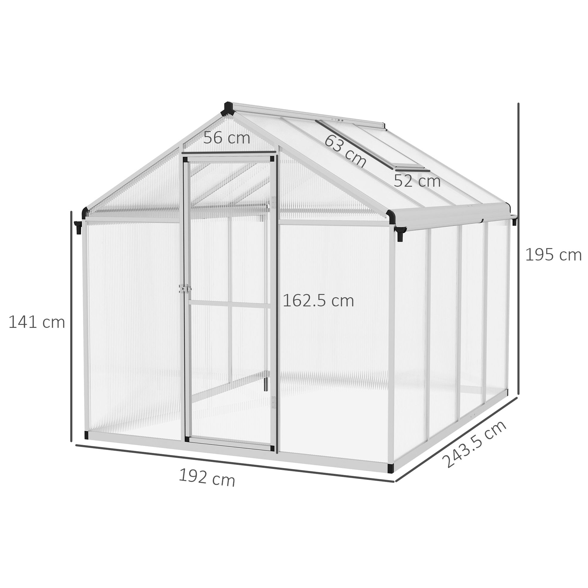 6 x 8ft Polycarbonate Greenhouse with Rain Gutters, Large Walk-In Green House with Door and Window, Garden Plants Grow House with Aluminium Frame and Foundation