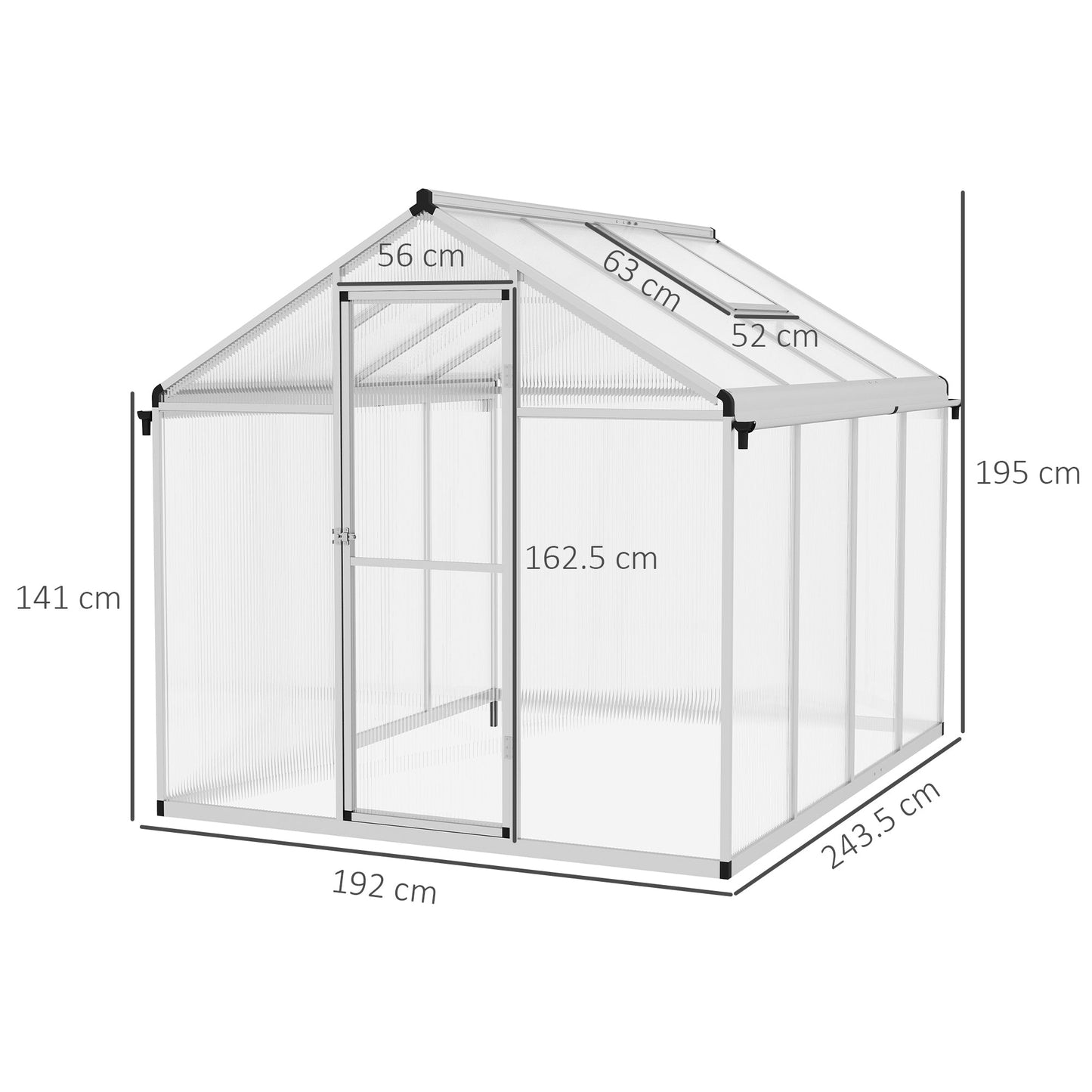 6 x 8ft Polycarbonate Greenhouse with Rain Gutters, Large Walk-In Green House with Door and Window, Garden Plants Grow House with Aluminium Frame and Foundation