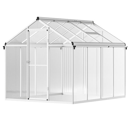 6 x 8ft Polycarbonate Greenhouse with Rain Gutters, Large Walk-In Green House with Door and Window, Garden Plants Grow House with Aluminium Frame and Foundation