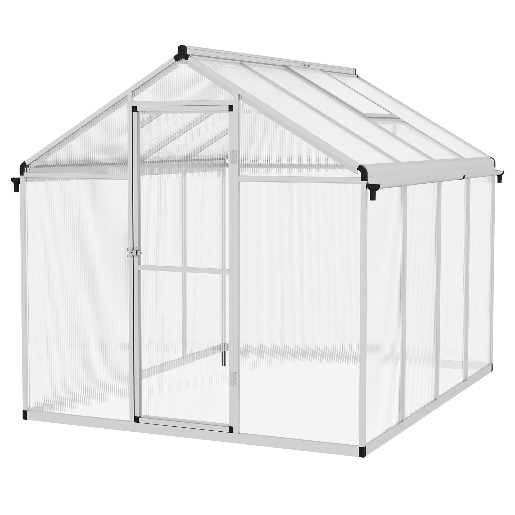 6 x 8ft Polycarbonate Greenhouse with Rain Gutters, Large Walk-In Green House with Door and Window, Garden Plants Grow House with Aluminium Frame and Foundation