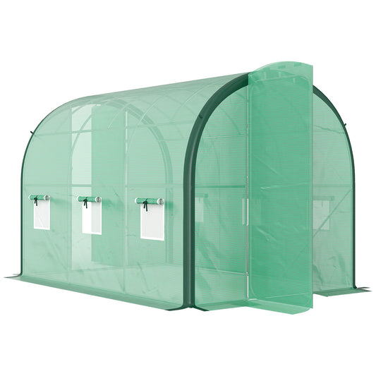 3 x 2(m) Walk-in Polytunnel Greenhouse with Upgraded Structure, 2 Hinged Doors, 6 Mesh Windows, Tunnel Warm House Tent with UV-resistant PE Cover, Green