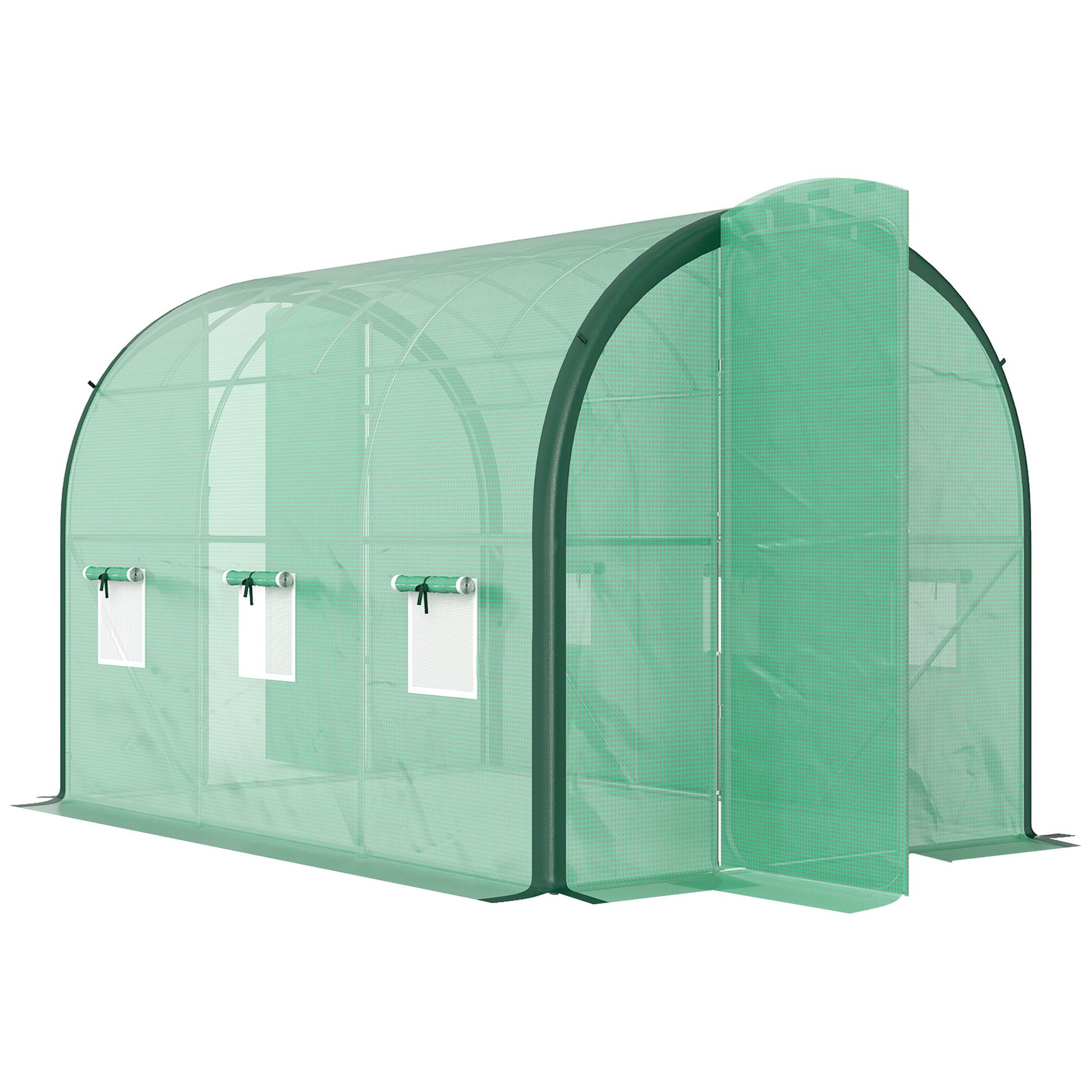 3 x 2(m) Walk-in Polytunnel Greenhouse with Upgraded Structure, 2 Hinged Doors, 6 Mesh Windows, Tunnel Warm House Tent with UV-resistant PE Cover, Green
