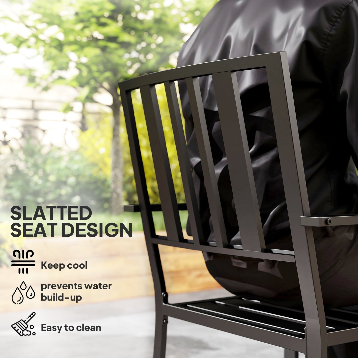 Set of 2 Garden Chairs, Stackable Outdoor Chairs with Metal Slatted Seat & Backrest, for Yard, Garden, Black