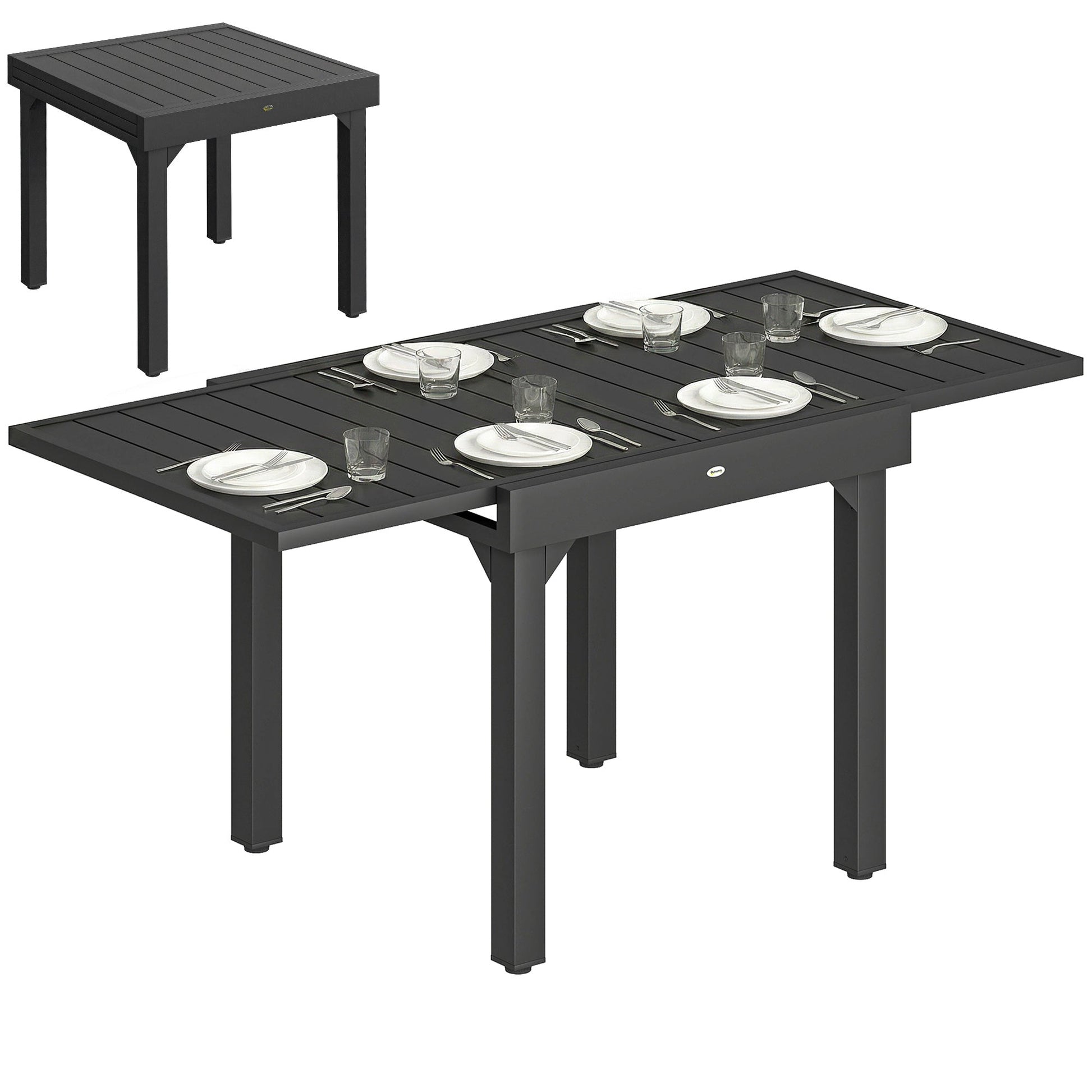 Extending Garden Table for 4-6 People, 80-160 cm Aluminium Extendable Outdoor Patio Table with Slatted Top for Garden, Lawn, Yard, Black