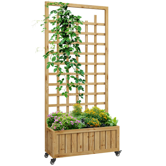 Wooden Trellis Planter, Raised Beds for Garden with Wheels and Drainage Holes, Privacy Screen Planter Box to Grow Vegetables, Herbs and Flowers for Garden, Patio, Deck, Natural