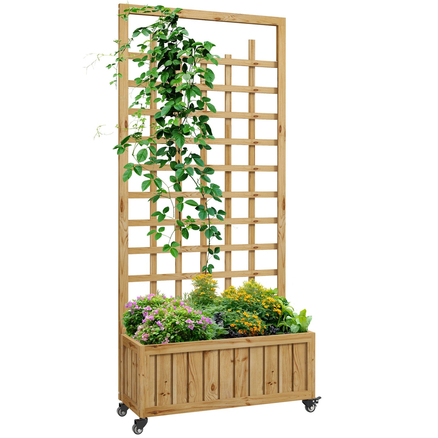 Wooden Trellis Planter, Raised Beds for Garden with Wheels and Drainage Holes, Privacy Screen Planter Box to Grow Vegetables, Herbs and Flowers for Garden, Patio, Deck, Natural