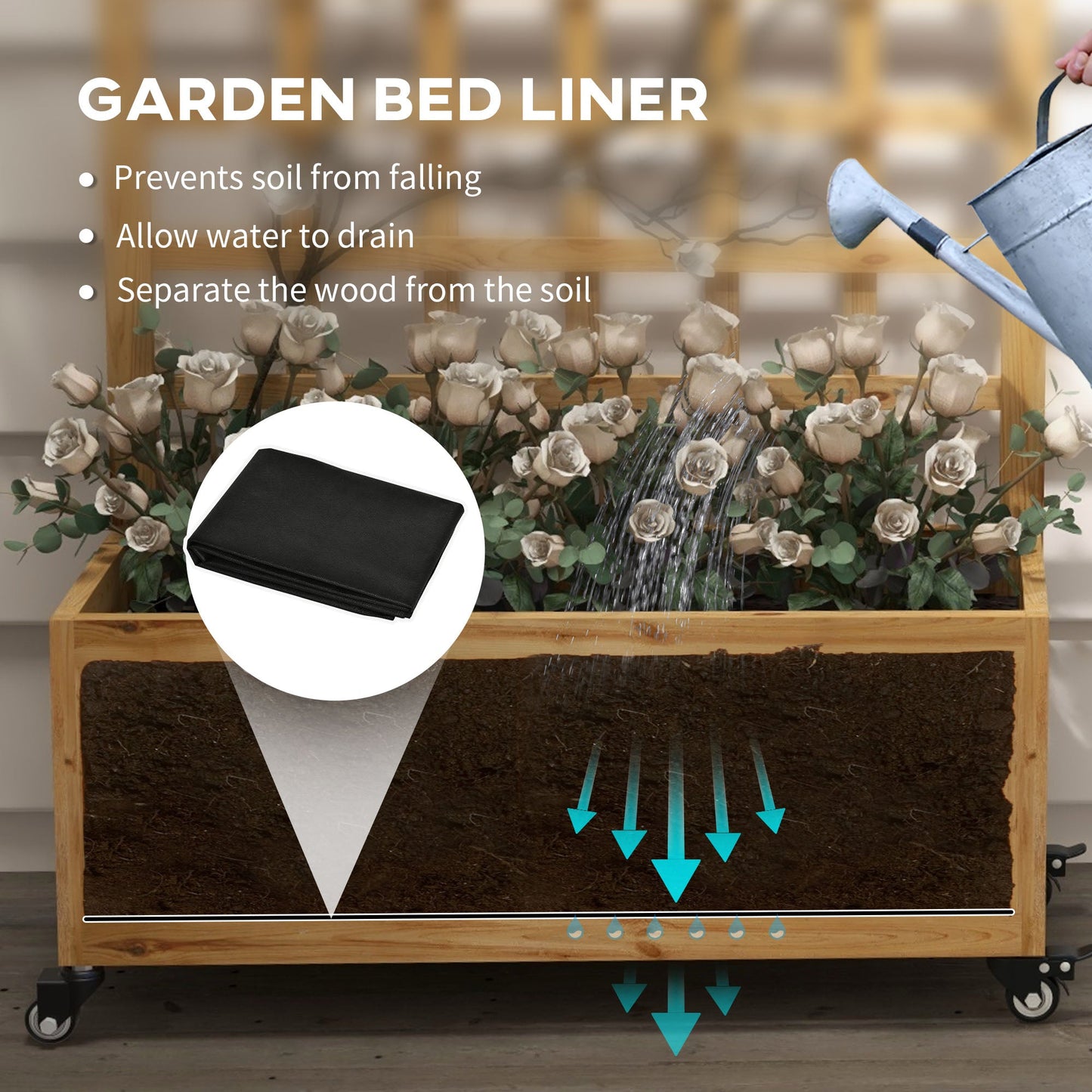 Wooden Trellis Planter, Raised Beds for Garden with Wheels and Drainage Holes, Privacy Screen Planter Box to Grow Vegetables, Herbs and Flowers for Garden, Patio, Deck, Natural