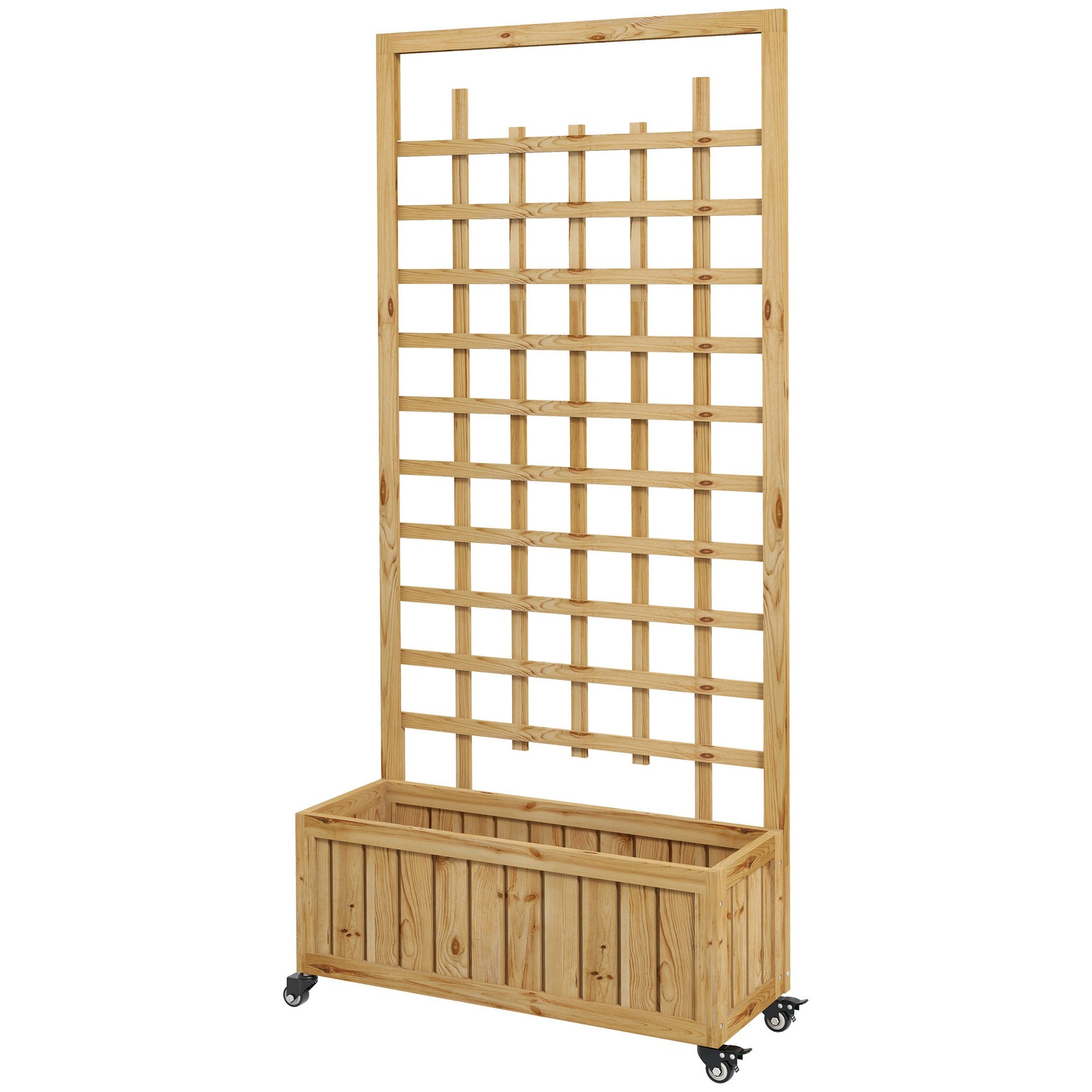 Wooden Trellis Planter, Raised Beds for Garden with Wheels and Drainage Holes, Privacy Screen Planter Box to Grow Vegetables, Herbs and Flowers for Garden, Patio, Deck, Natural