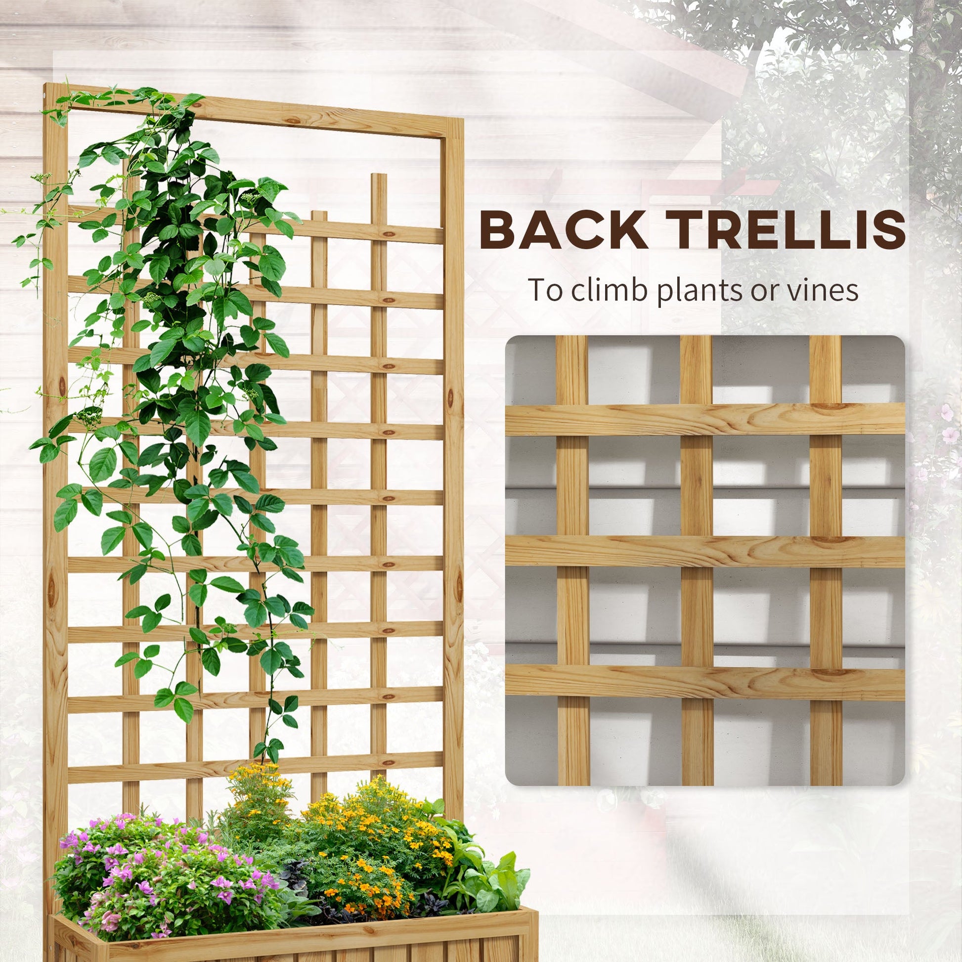 Wooden Trellis Planter, Raised Beds for Garden with Wheels and Drainage Holes, Privacy Screen Planter Box to Grow Vegetables, Herbs and Flowers for Garden, Patio, Deck, Natural