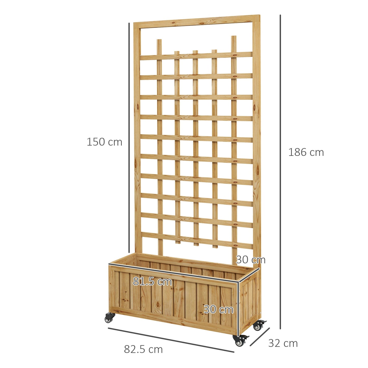 Wooden Trellis Planter, Raised Beds for Garden with Wheels and Drainage Holes, Privacy Screen Planter Box to Grow Vegetables, Herbs and Flowers for Garden, Patio, Deck, Natural