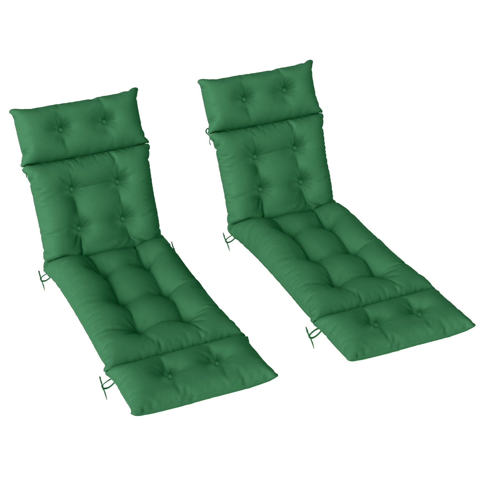 Sun Lounger Cushions Only, 190x56x10cm Garden Lounge Chair Cushions Set of 2, UPF20+ 220gsm Fabric, Thick Sunbed Replacement Pads with 6 Ties, Green