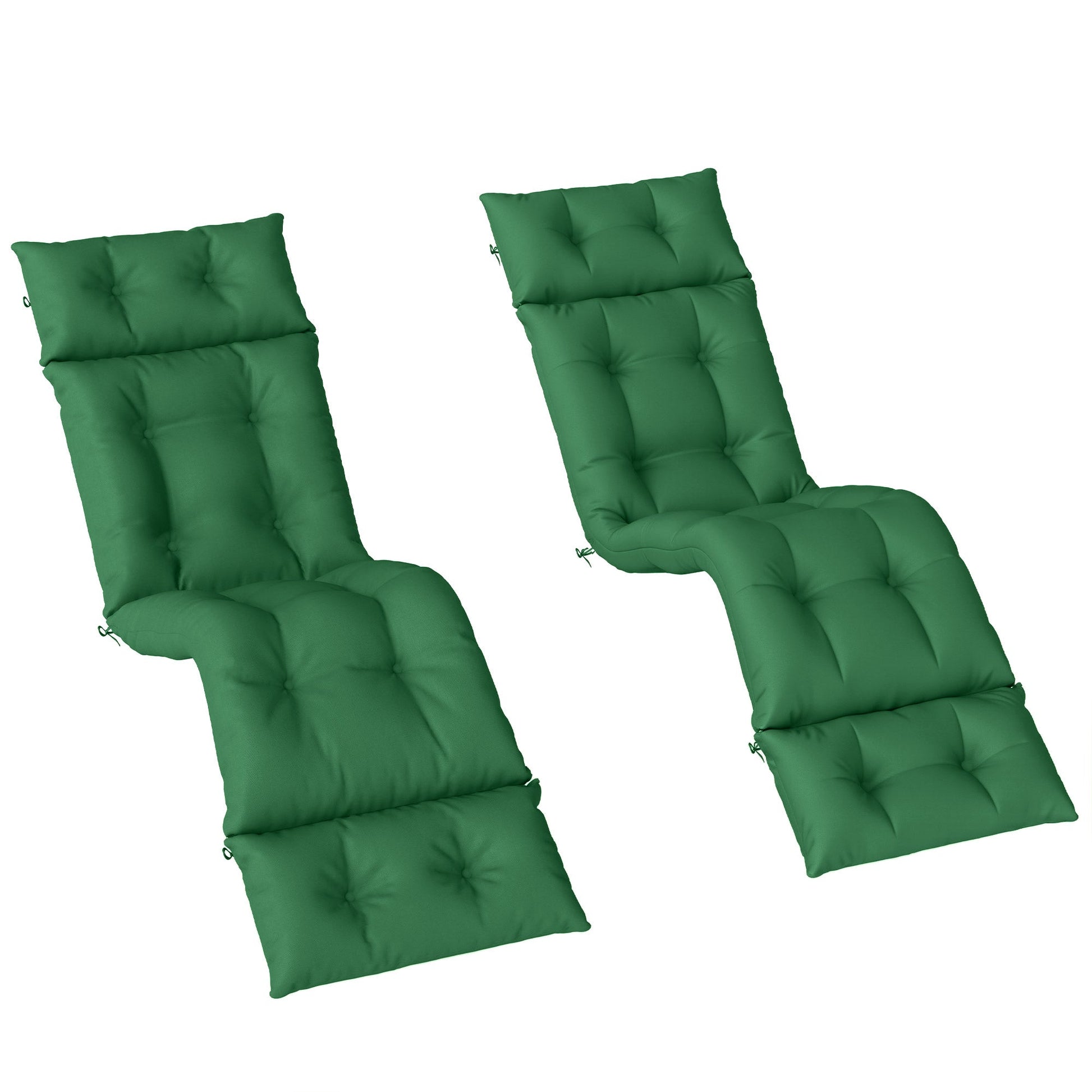 Sun Lounger Cushions Only, 190x56x10cm Garden Lounge Chair Cushions Set of 2, UPF20+ 220gsm Fabric, Thick Sunbed Replacement Pads with 6 Ties, Green