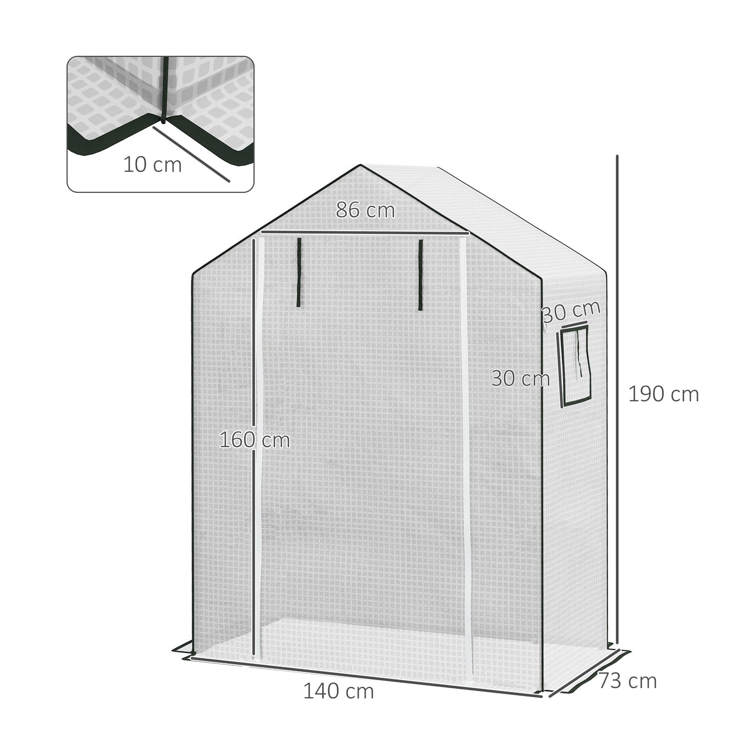 Walk-in Greenhouse Cover Replacement with Roll-up Door and Mesh Windows, Reinforced PE Hot House, Cover COVER ONLY, 140 x 73 x 190cm, White