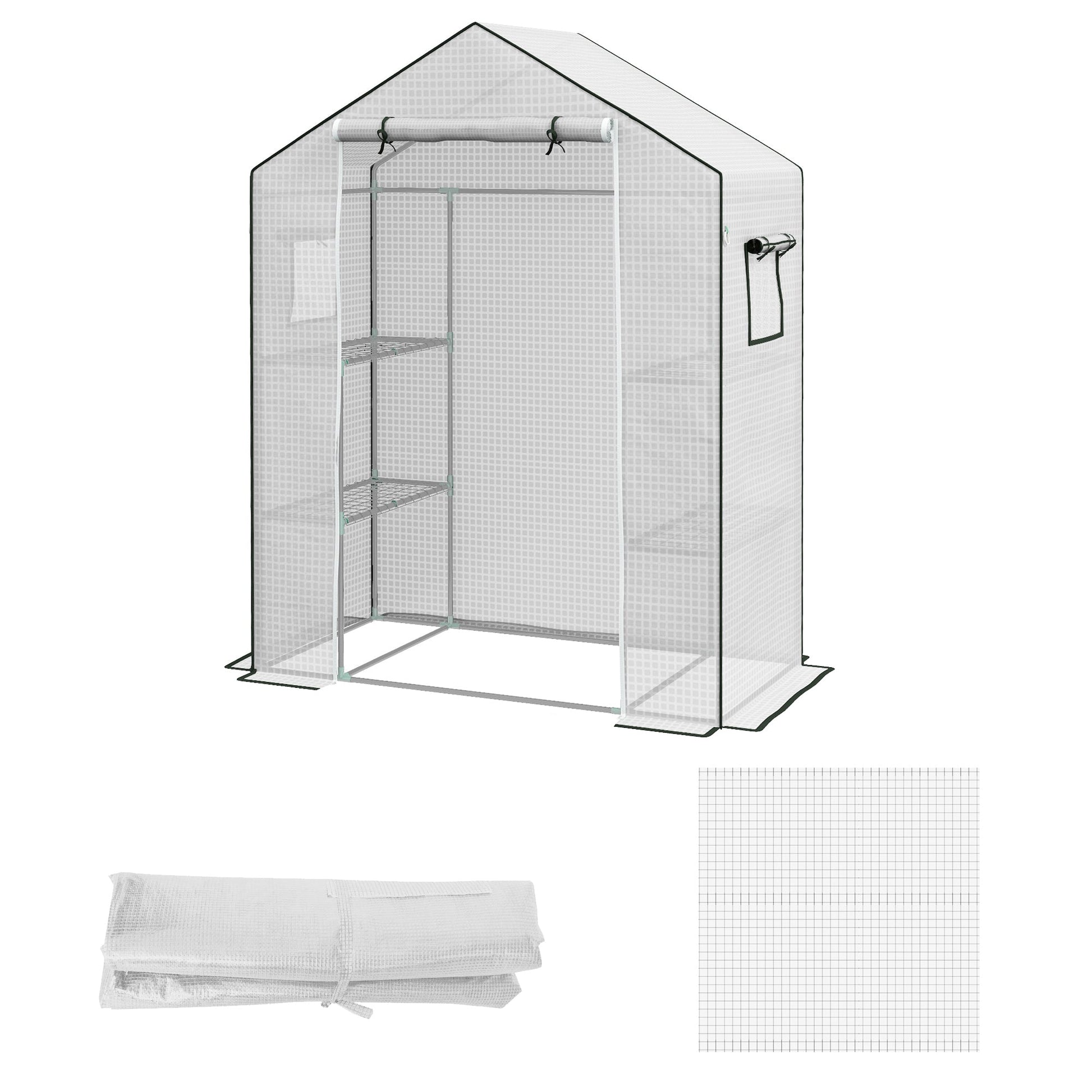 Walk-in Greenhouse Cover Replacement with Roll-up Door and Mesh Windows, Reinforced PE Hot House, Cover COVER ONLY, 140 x 73 x 190cm, White