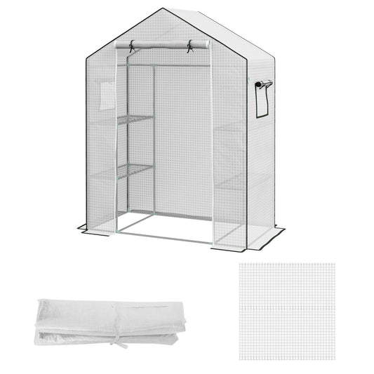 Walk-in Greenhouse Cover Replacement with Roll-up Door and Mesh Windows, Reinforced PE Hot House, Cover COVER ONLY, 140 x 73 x 190cm, White