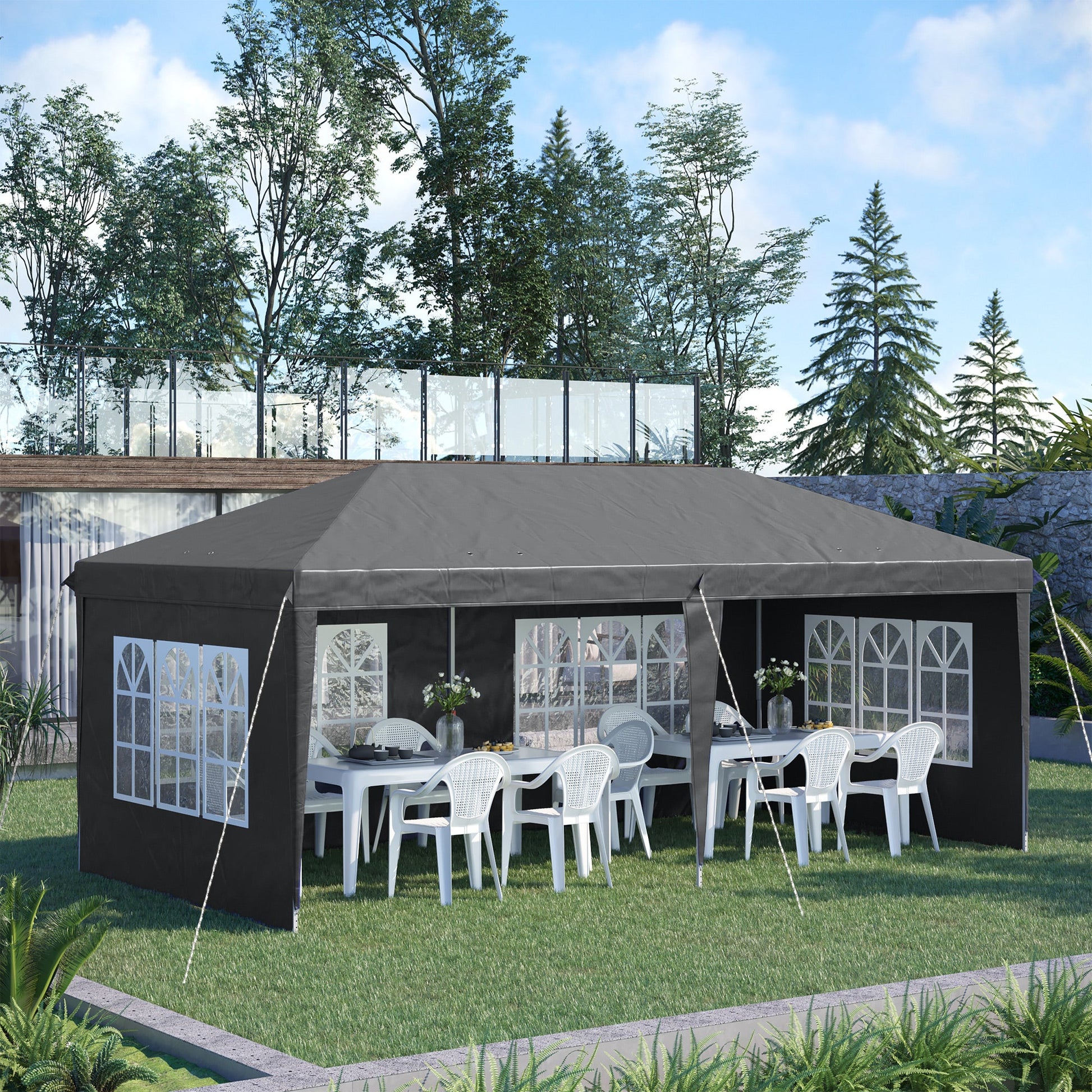 3 x 6m Garden Pop Up Gazebo, Height Adjustable Marquee Party Tent with Sidewalls, Storage Bag, Grey