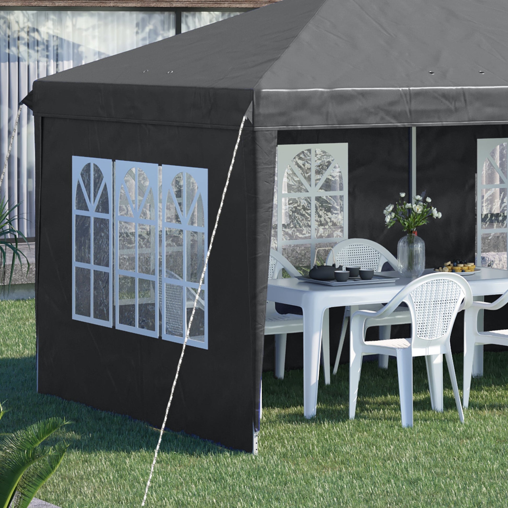 3 x 6m Garden Pop Up Gazebo, Height Adjustable Marquee Party Tent with Sidewalls, Storage Bag, Grey