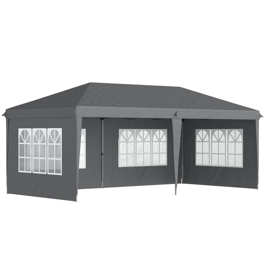 3 x 6m Garden Pop Up Gazebo, Height Adjustable Marquee Party Tent with Sidewalls, Storage Bag, Grey