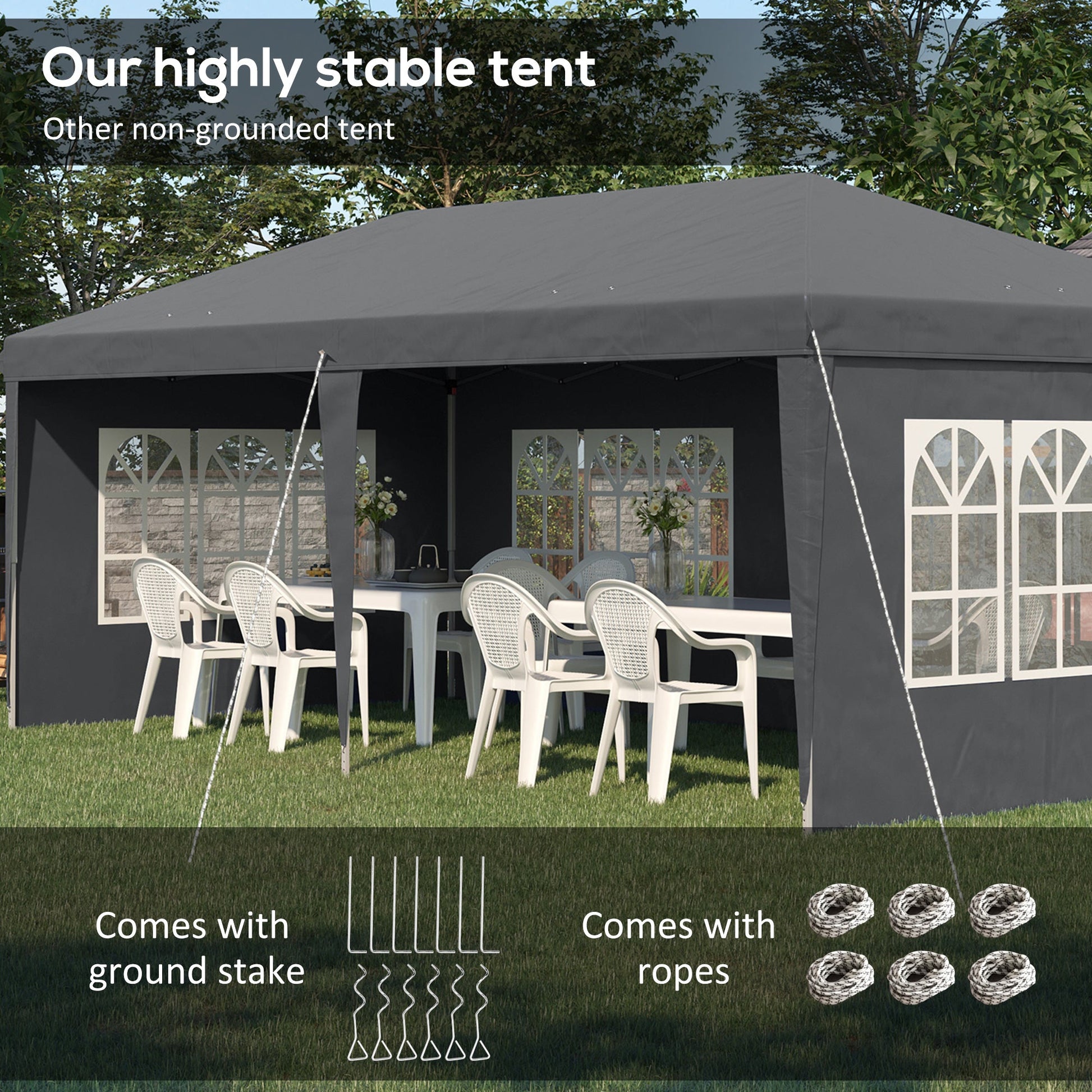 3 x 6m Garden Pop Up Gazebo, Height Adjustable Marquee Party Tent with Sidewalls, Storage Bag, Grey